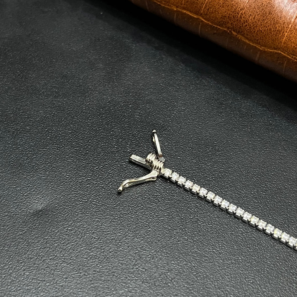 Sliver Mens Bracelet White Stone Single Line 925