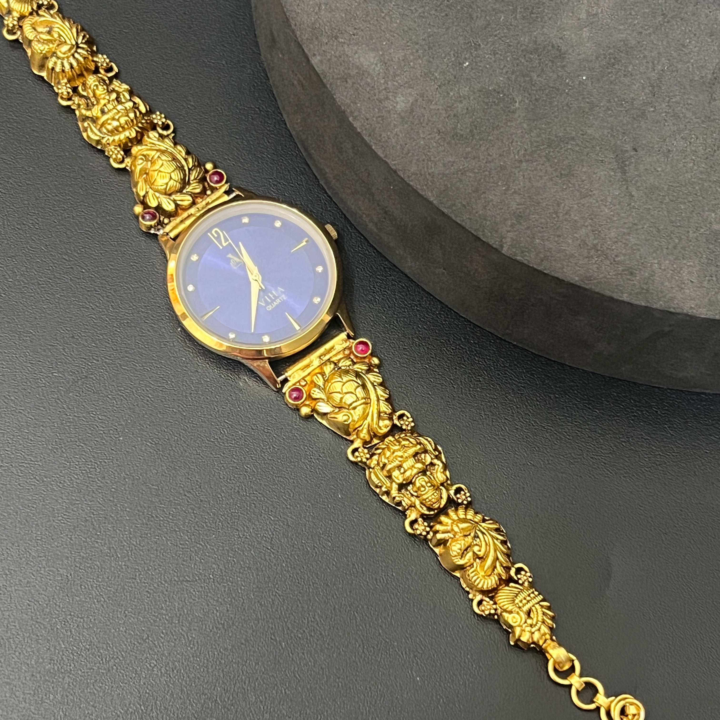 Silver  Ladies Watch Divine Peacock Royal Gold Finish 925