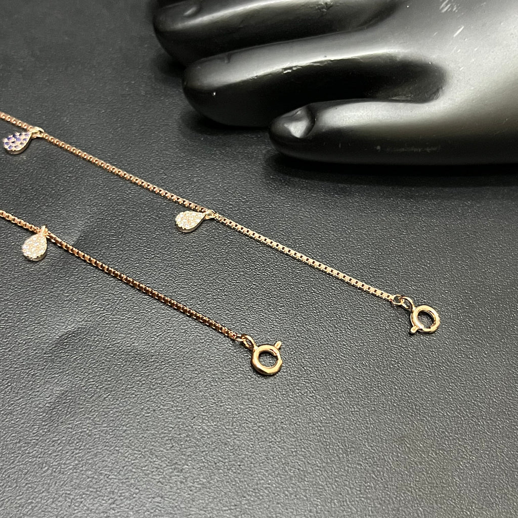 Silver Ladies Anklet Luna Drop Rose Gold M02 925