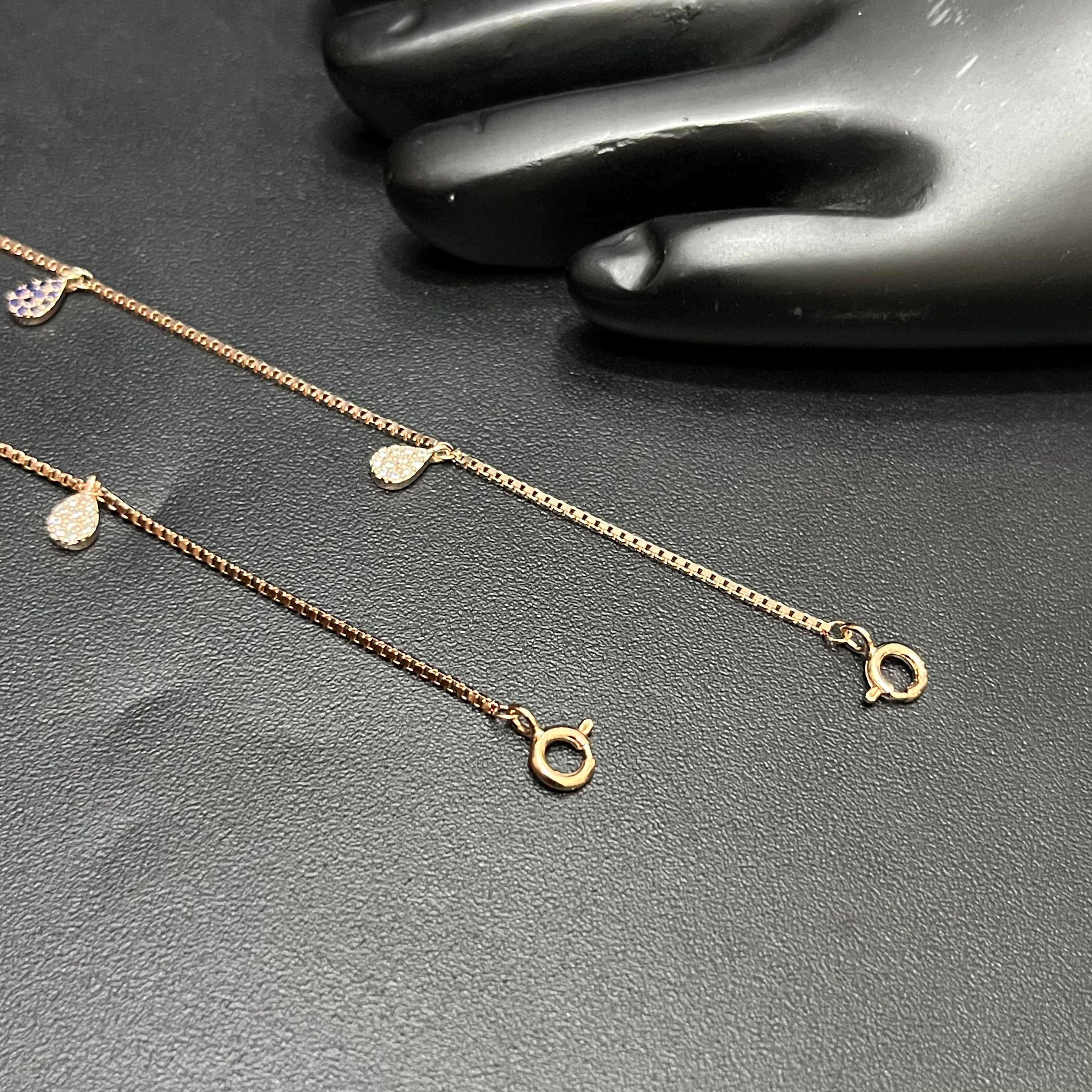 Silver Ladies Anklet Luna Drop Rose Gold M02 925