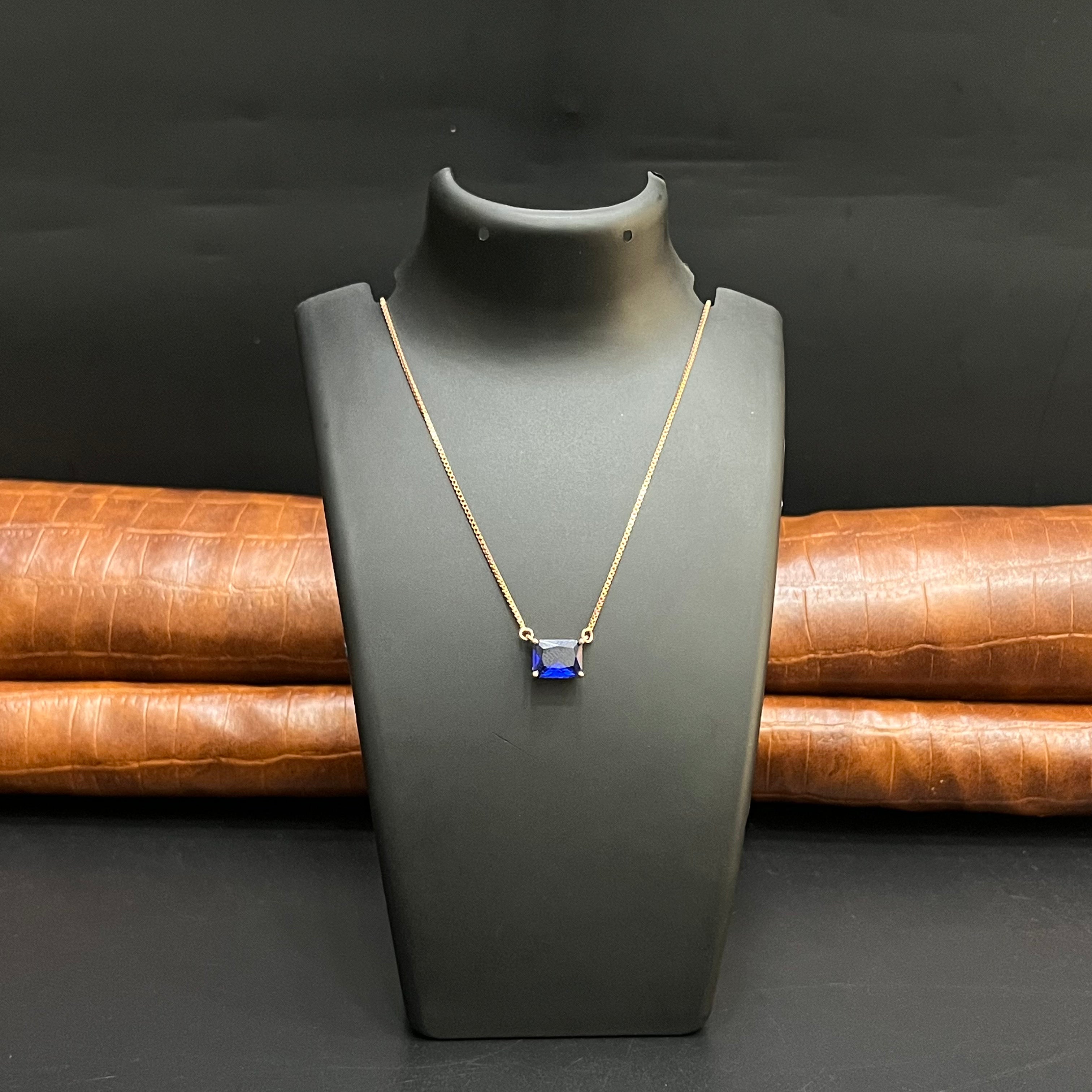 Silver Ladies Pendant Chain Royal Blue Gemstone Rose Gold 925
