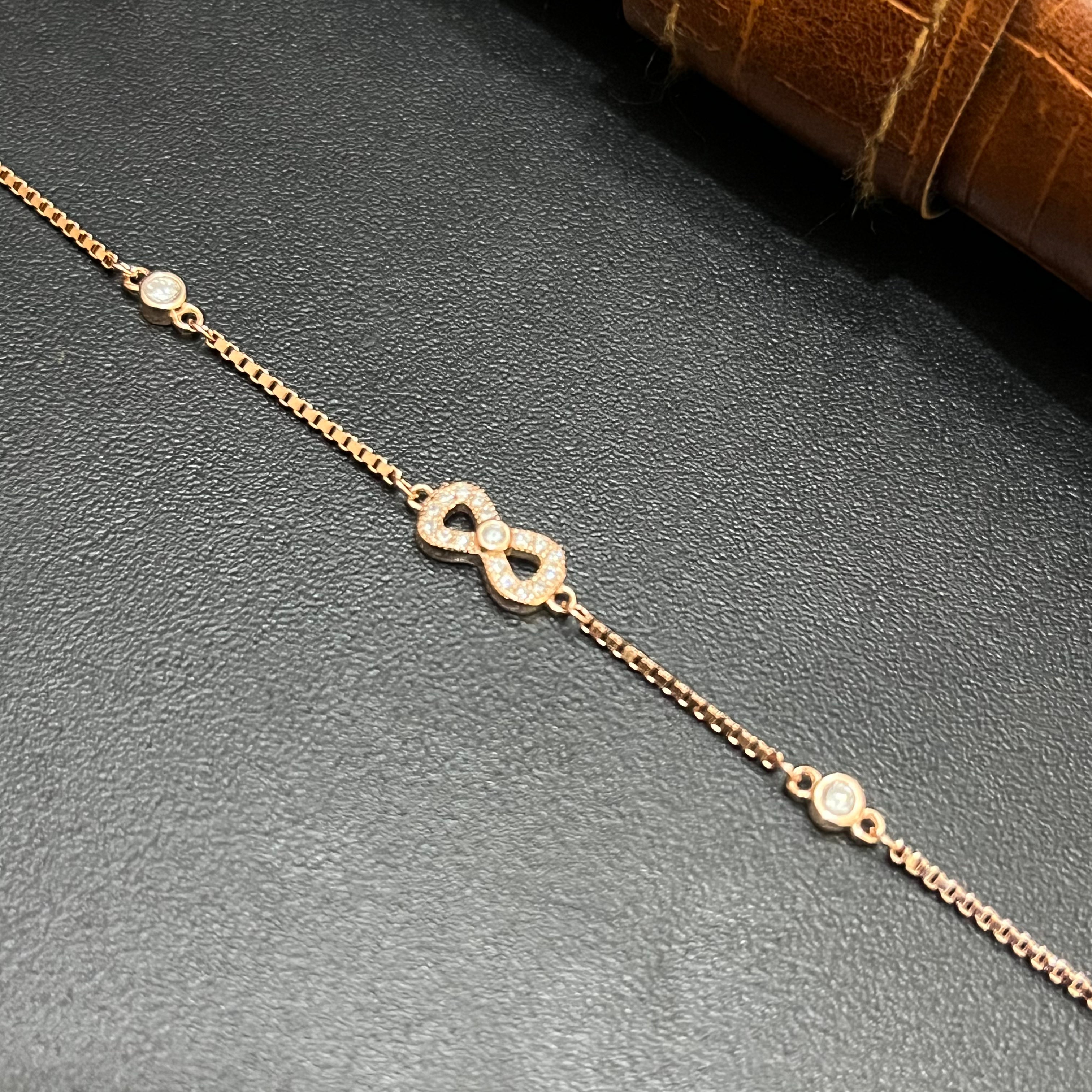 Silver Ladies Bracelet Triple Infinity White Stone Rose Gold 925