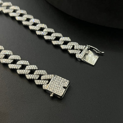 Silver Mens Cuban Bracelet Iced Premium