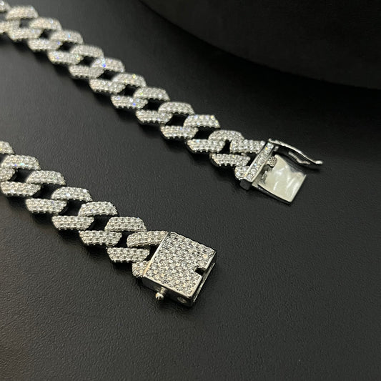 Silver Mens Cuban Bracelet Iced Premium