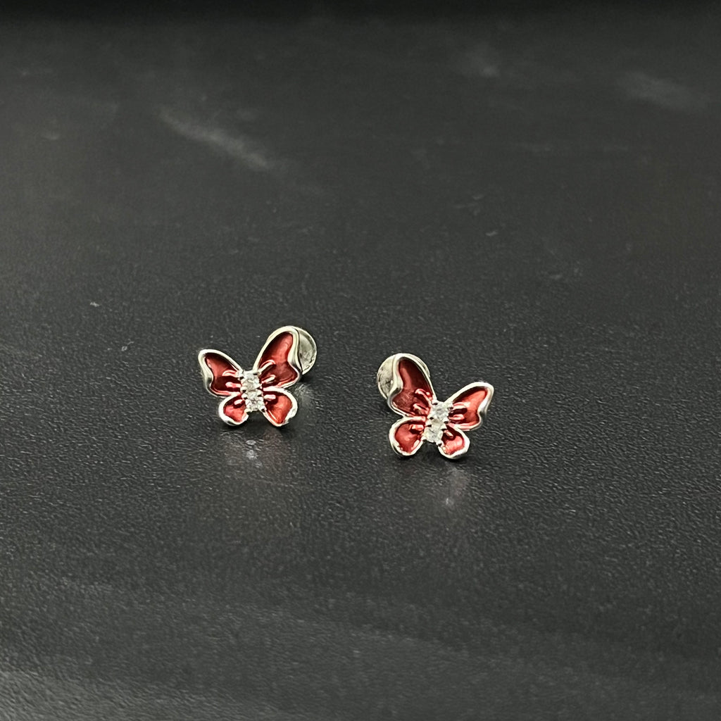 Silver Ladies Stud Butterfly Red SS