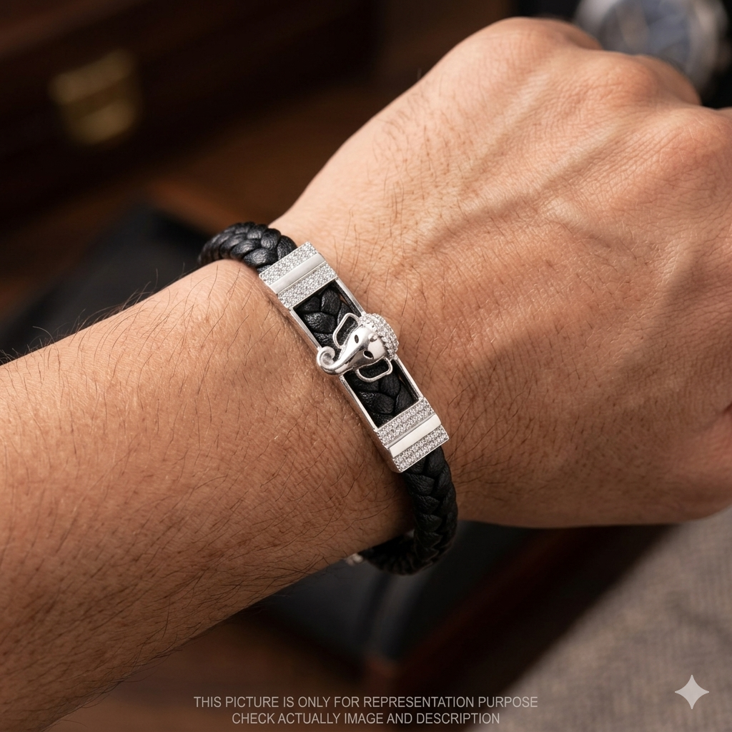 Silver Mens Leather Bands Ganesha