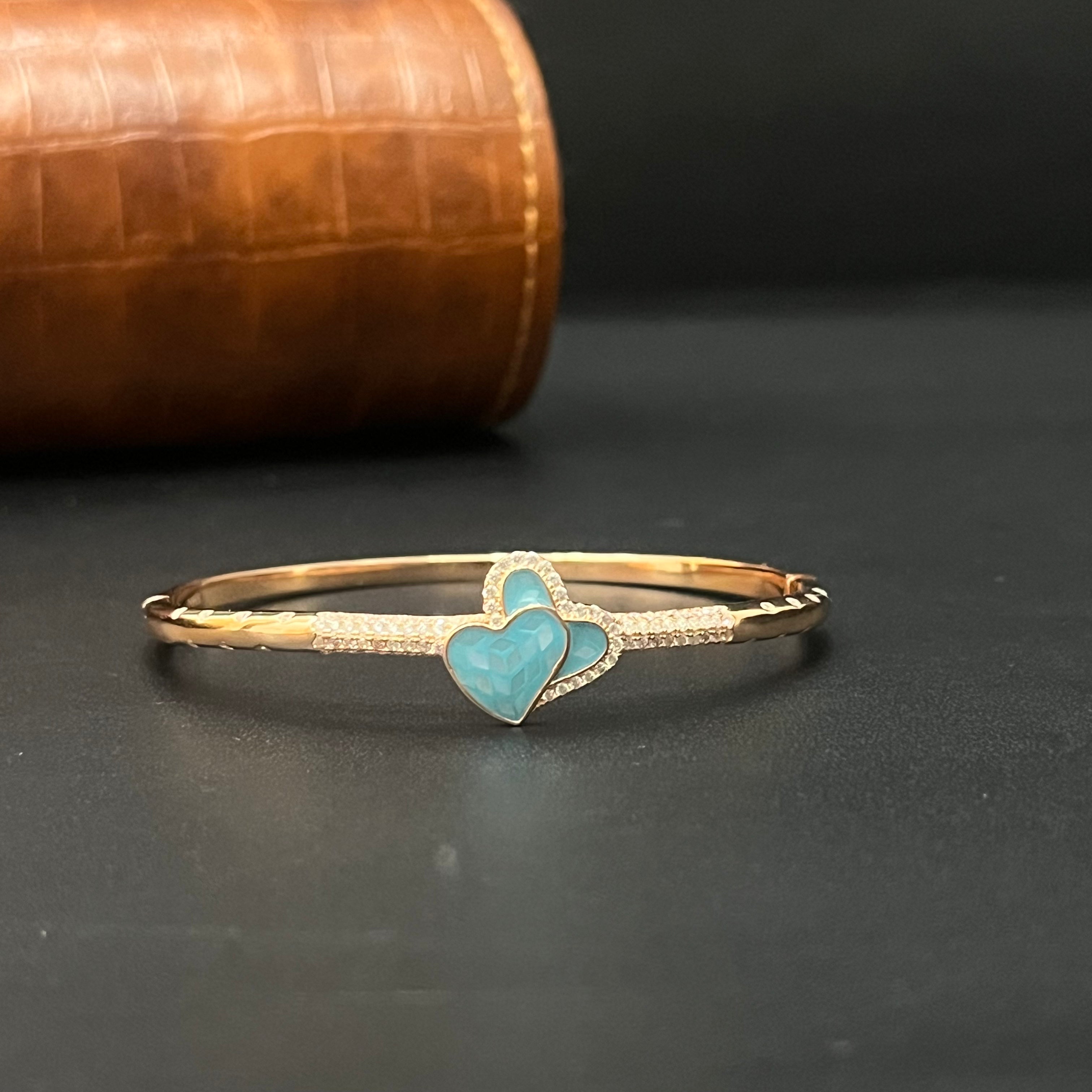 Silver Ladies Kada Heart Blue Rosegold