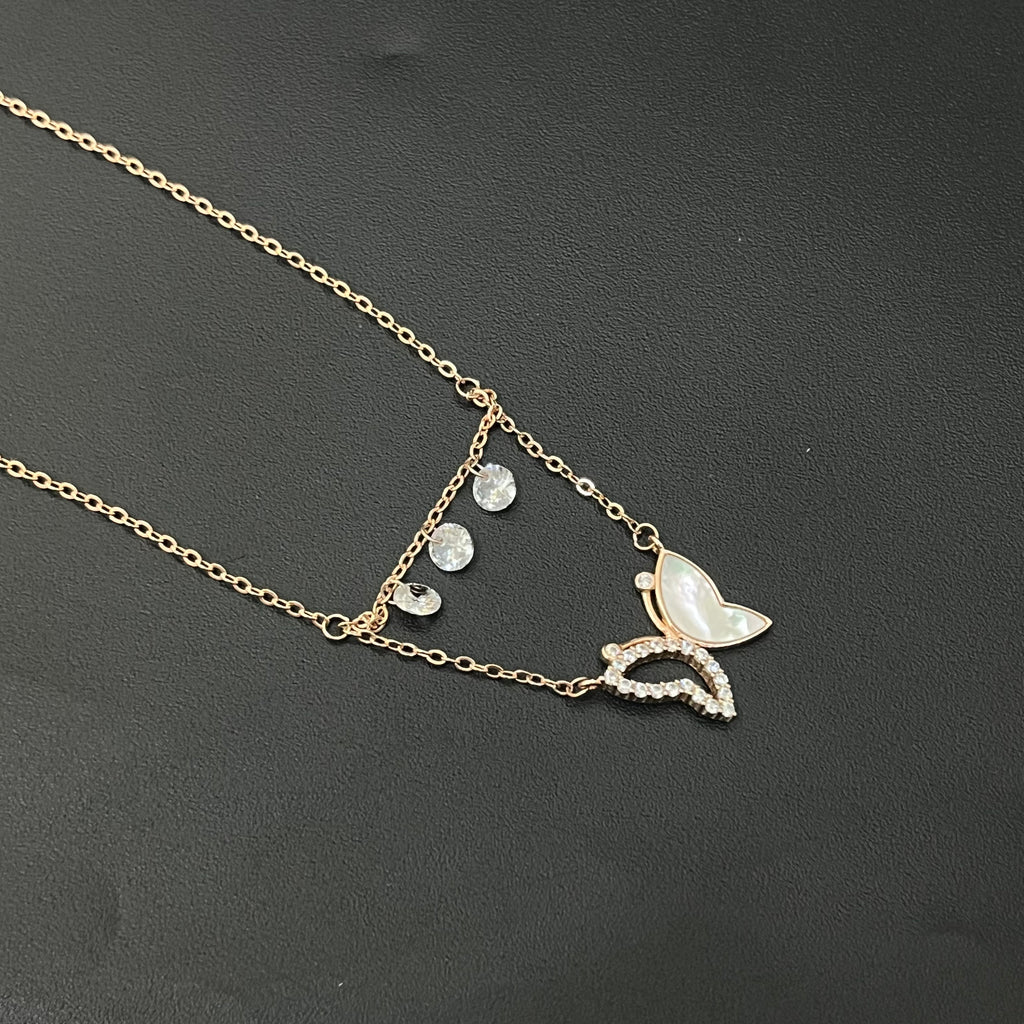 Silver Ladies Chain Butterfly & Cz Crsytal Drops
