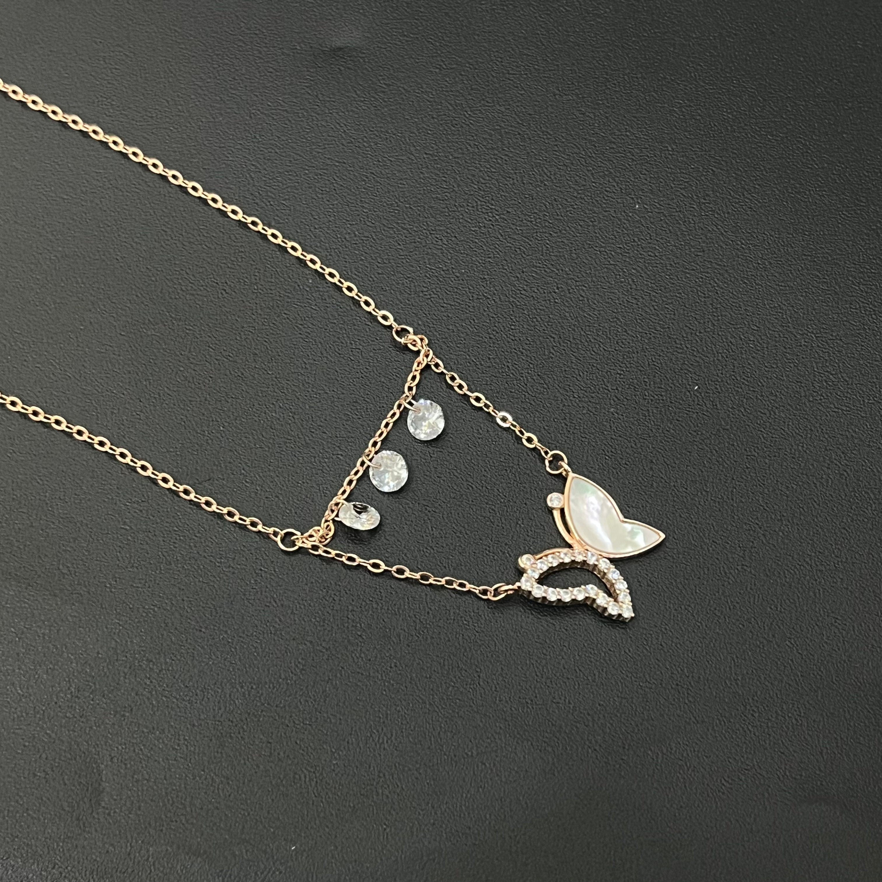 Silver Ladies Chain Butterfly & Cz Crsytal Drops