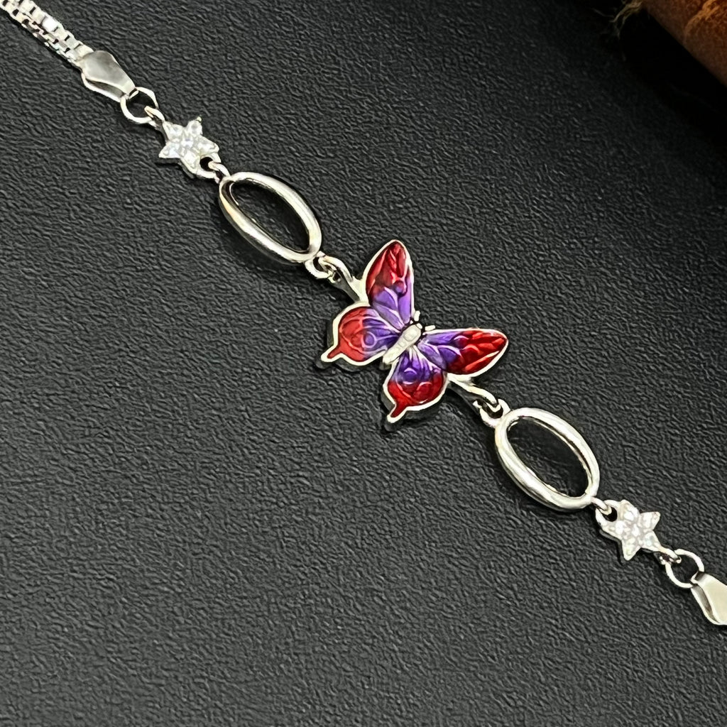 Silver Ladies Bracelet Epoxy Butterfly 925 E04
