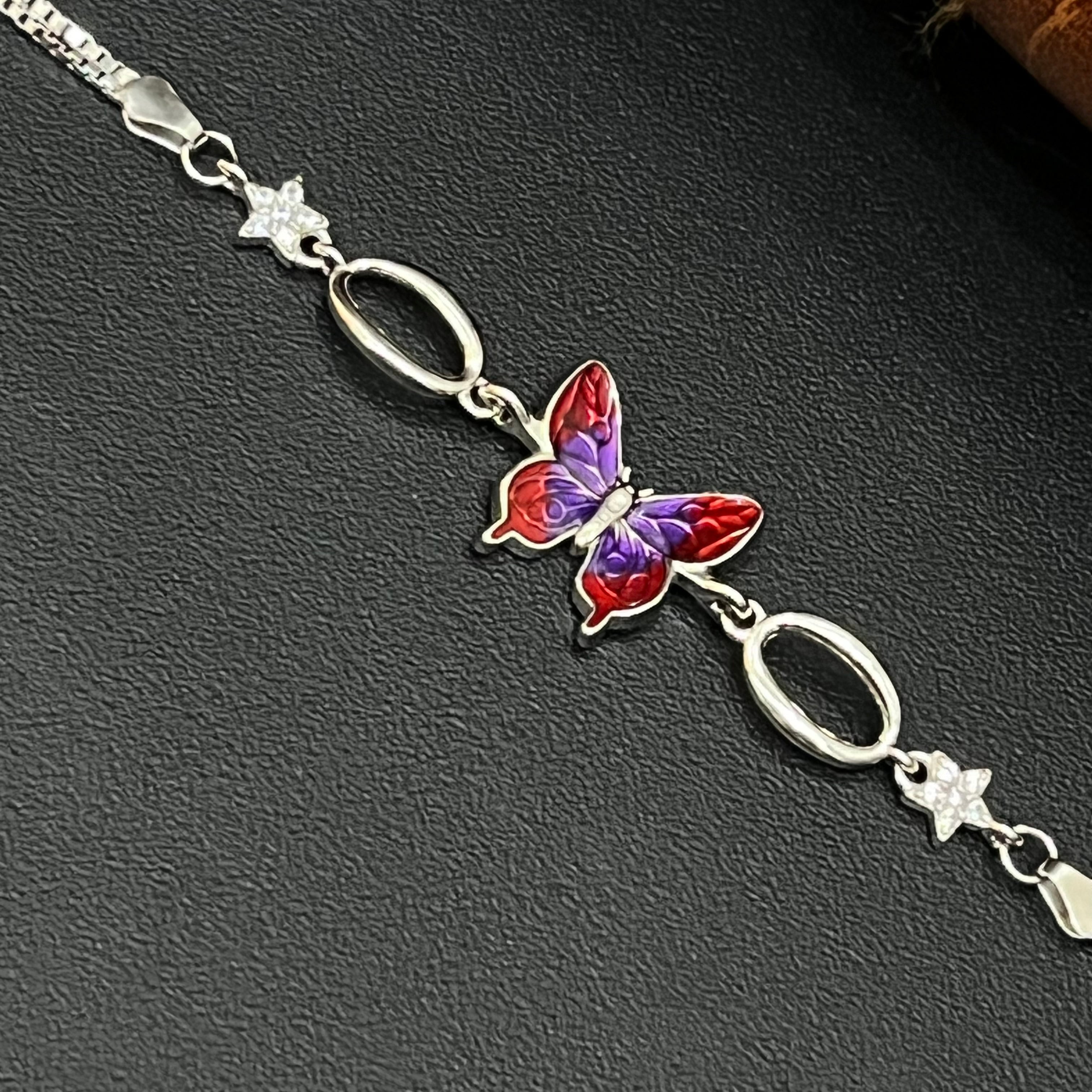 Silver Ladies Bracelet Epoxy Butterfly 925 E04