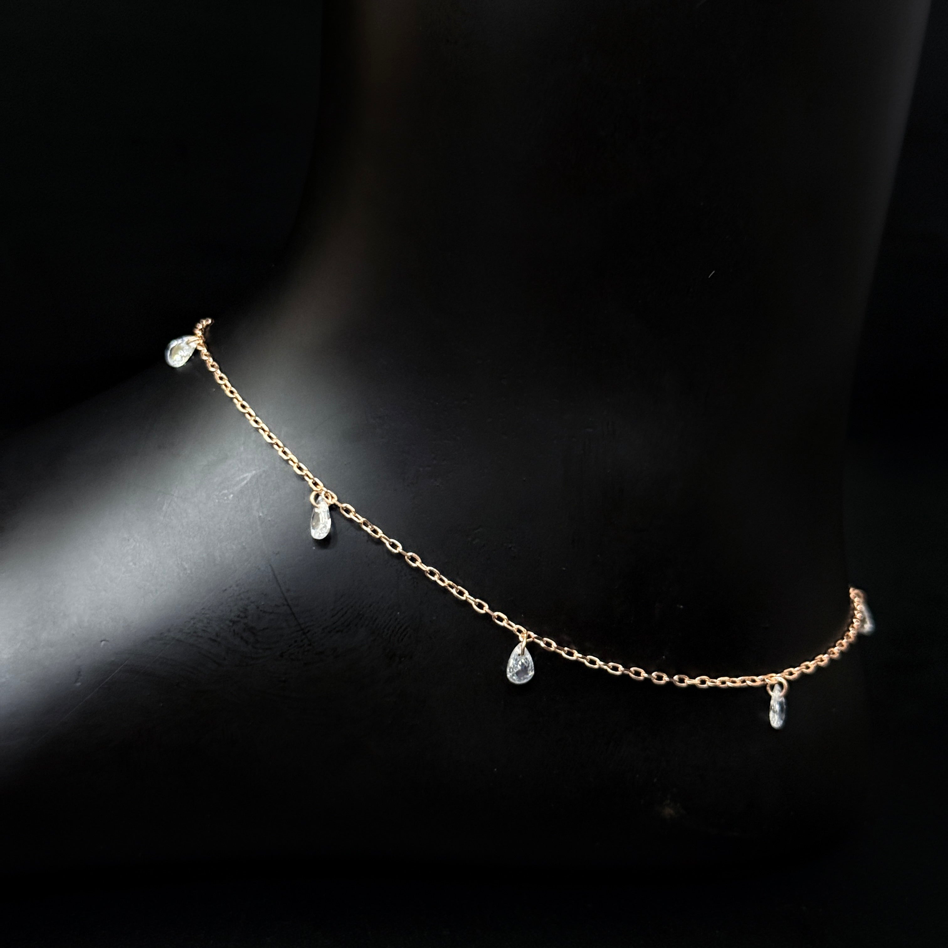 Silver Ladies Anklet AD Water drop  Charms RG