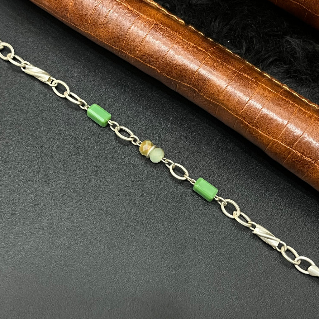 Silver Ladies Bracelet Rectangular Box &Green Stone