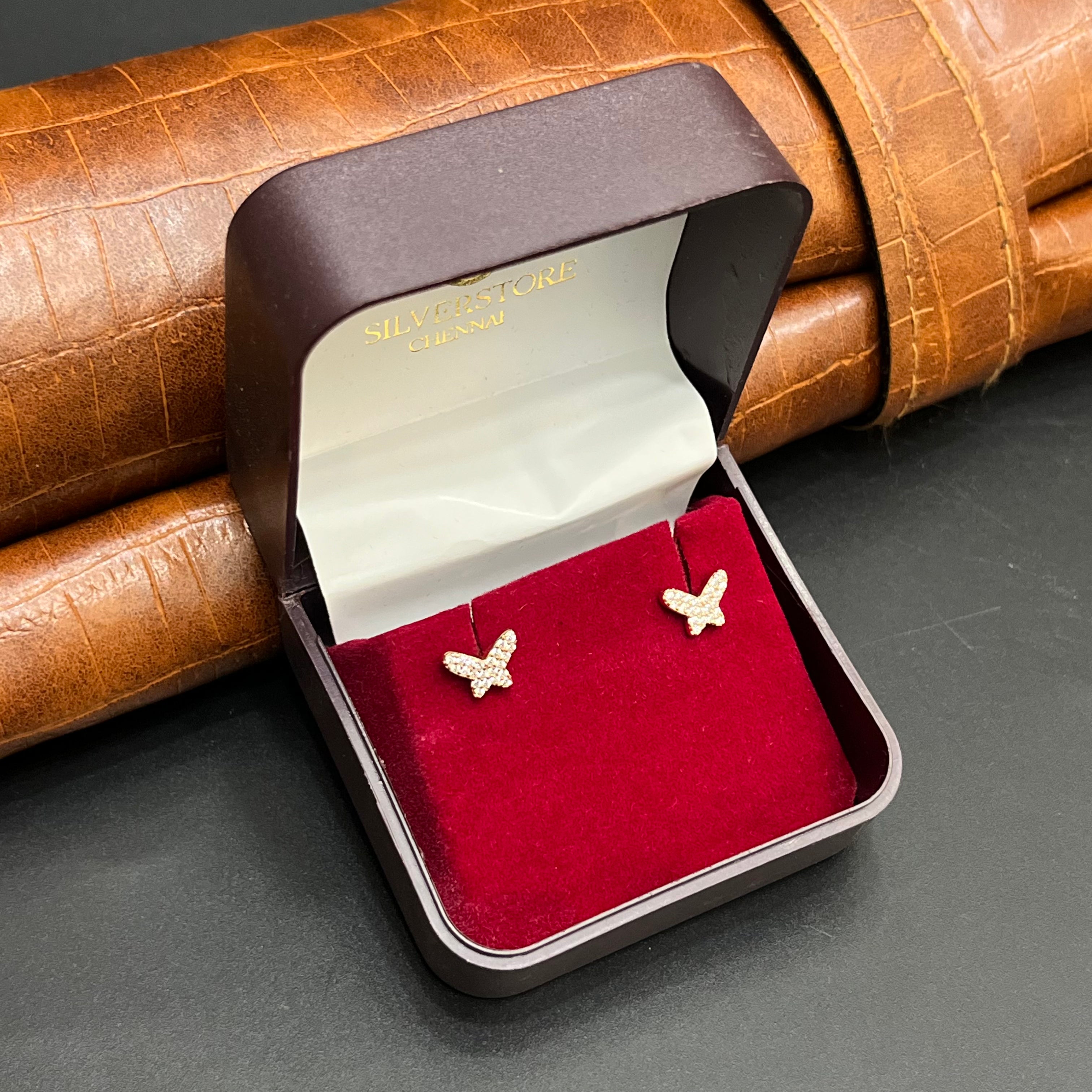 Silver Second Studs Butterfly AD Stones Rosegold 925