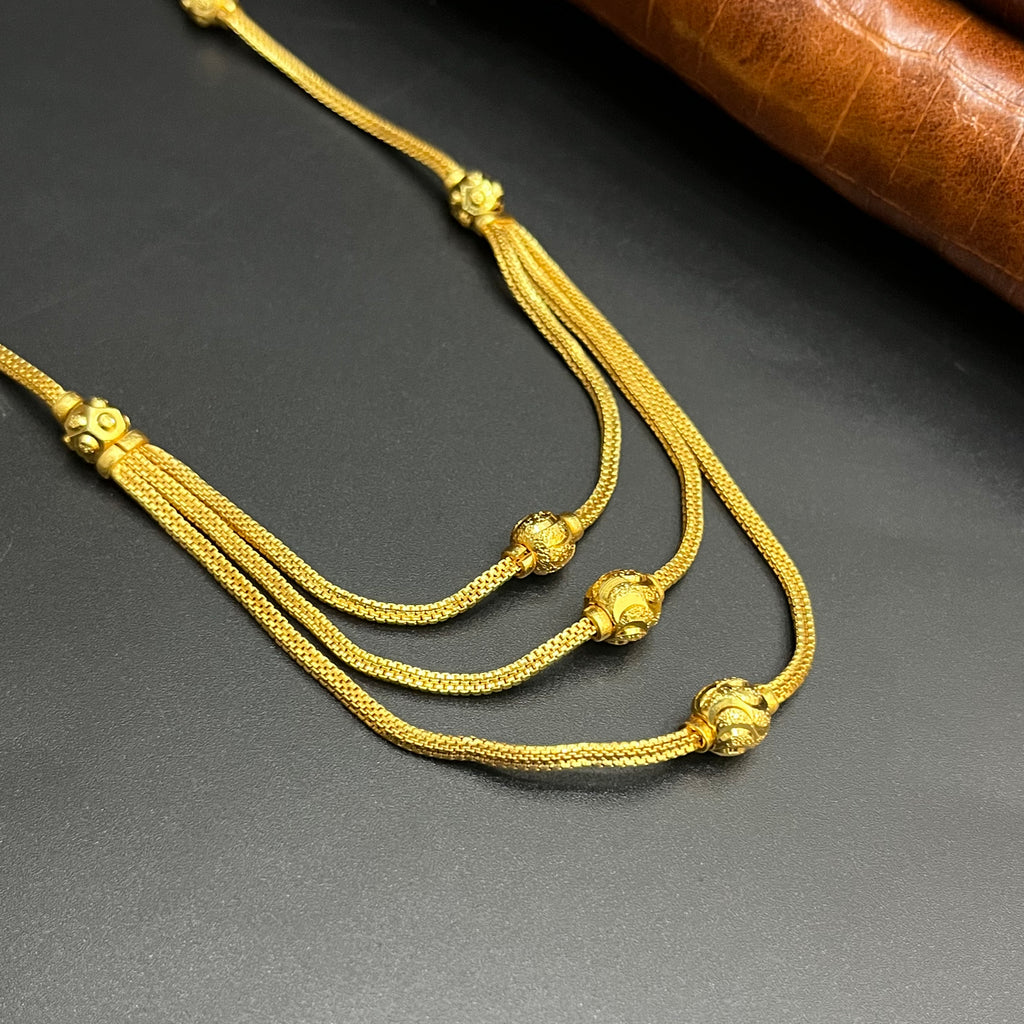 Silver Ladies Chain Elegant Three Layer With Ball Gold Finish M01 925