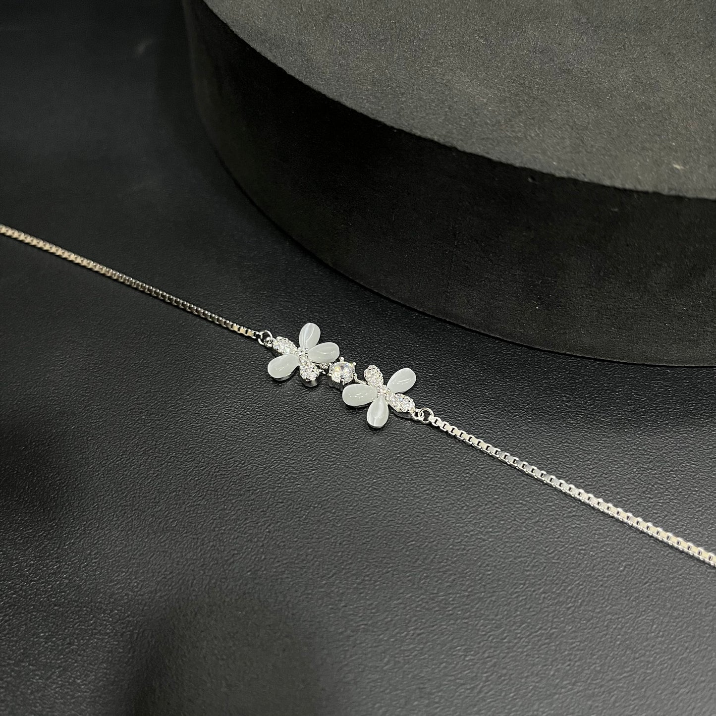 Silver Ladies Bracelet Double Flower