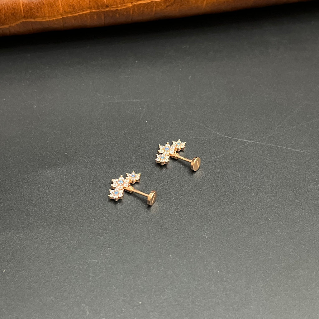 Silver Second Studs White & Blue AD Stones Rosegold 925