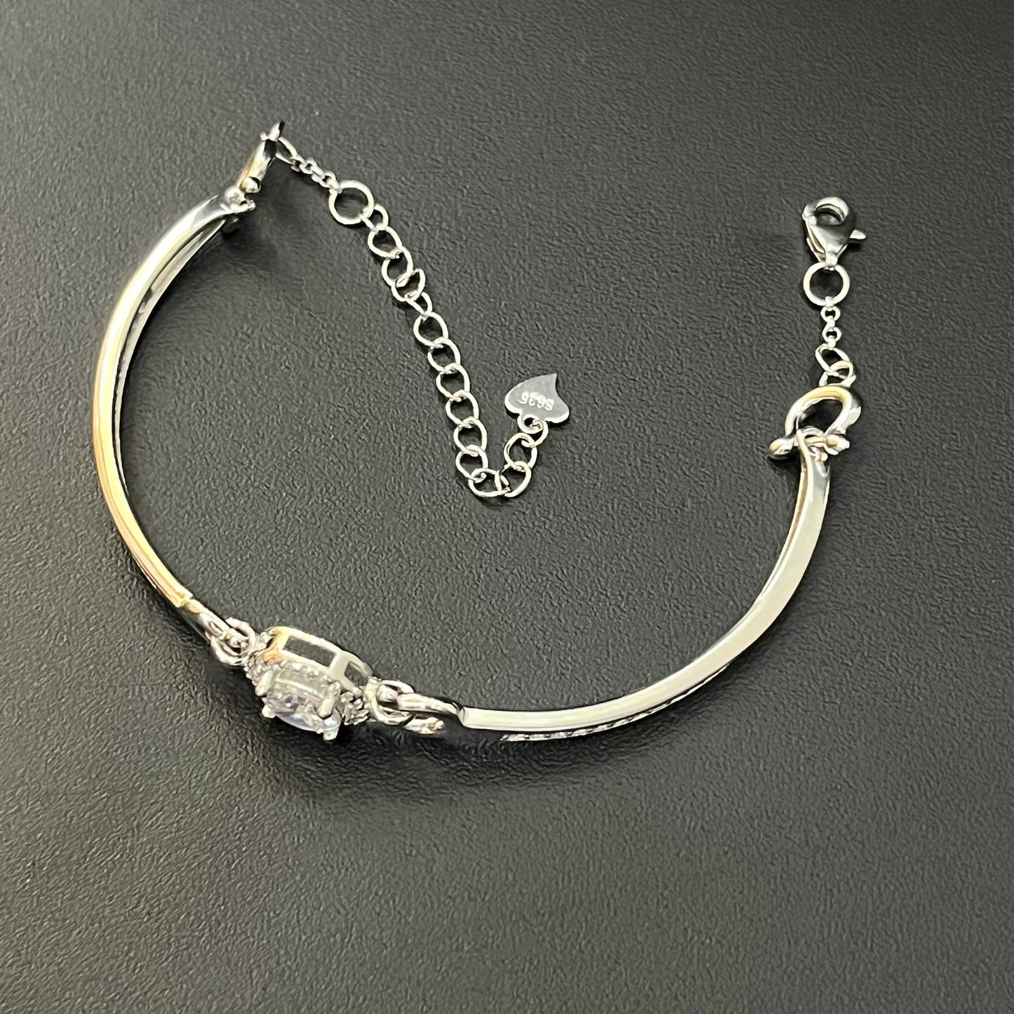 Silver Ladies Bracelet Dual Kada With American Diamond Oval