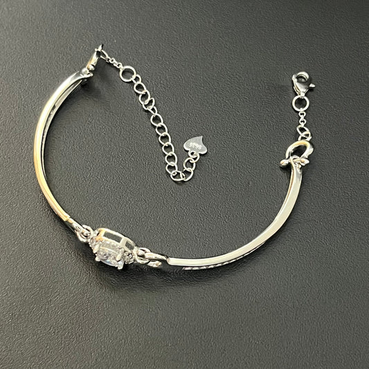 Silver Ladies Bracelet Dual Kada With American Diamond Oval
