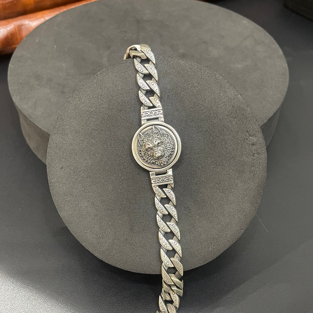 Mens  Silver Bracelet  Lion