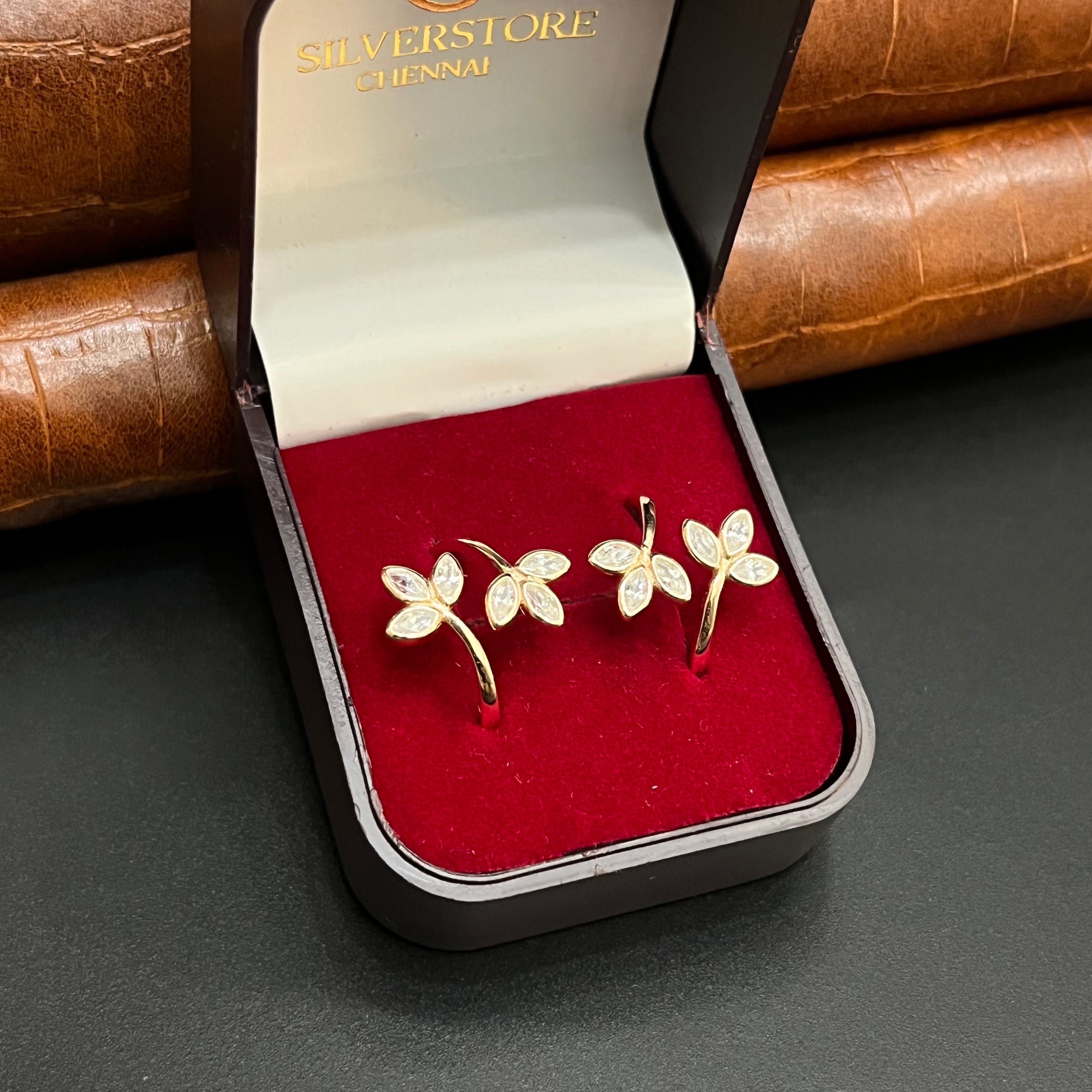 Silver Ladies Toe Rings Leafes 2 Rosegold 925