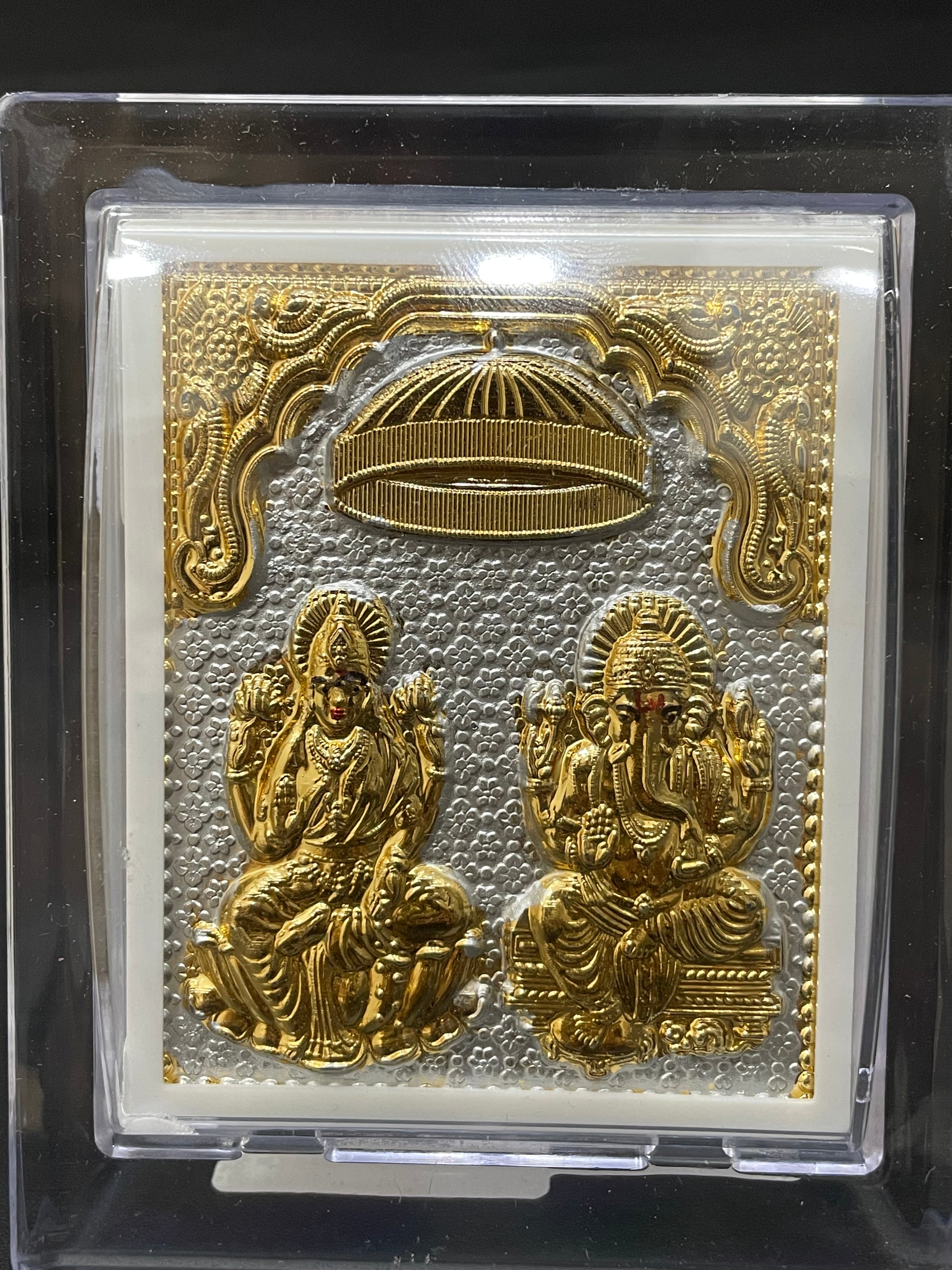 Silver Lakshmi and Vinayagar Gold Finished Frame 999 S