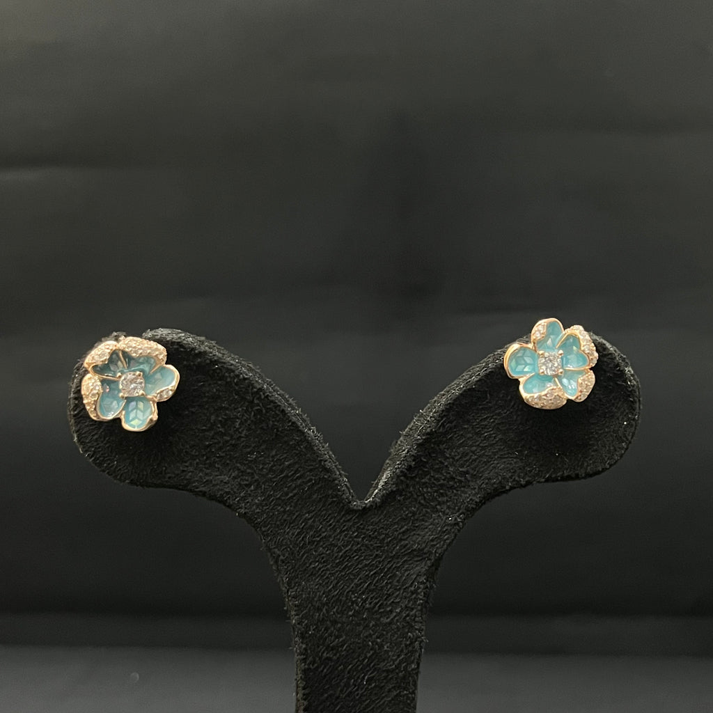Silver Ladies Pendant Chain Blue Floral Rosegold