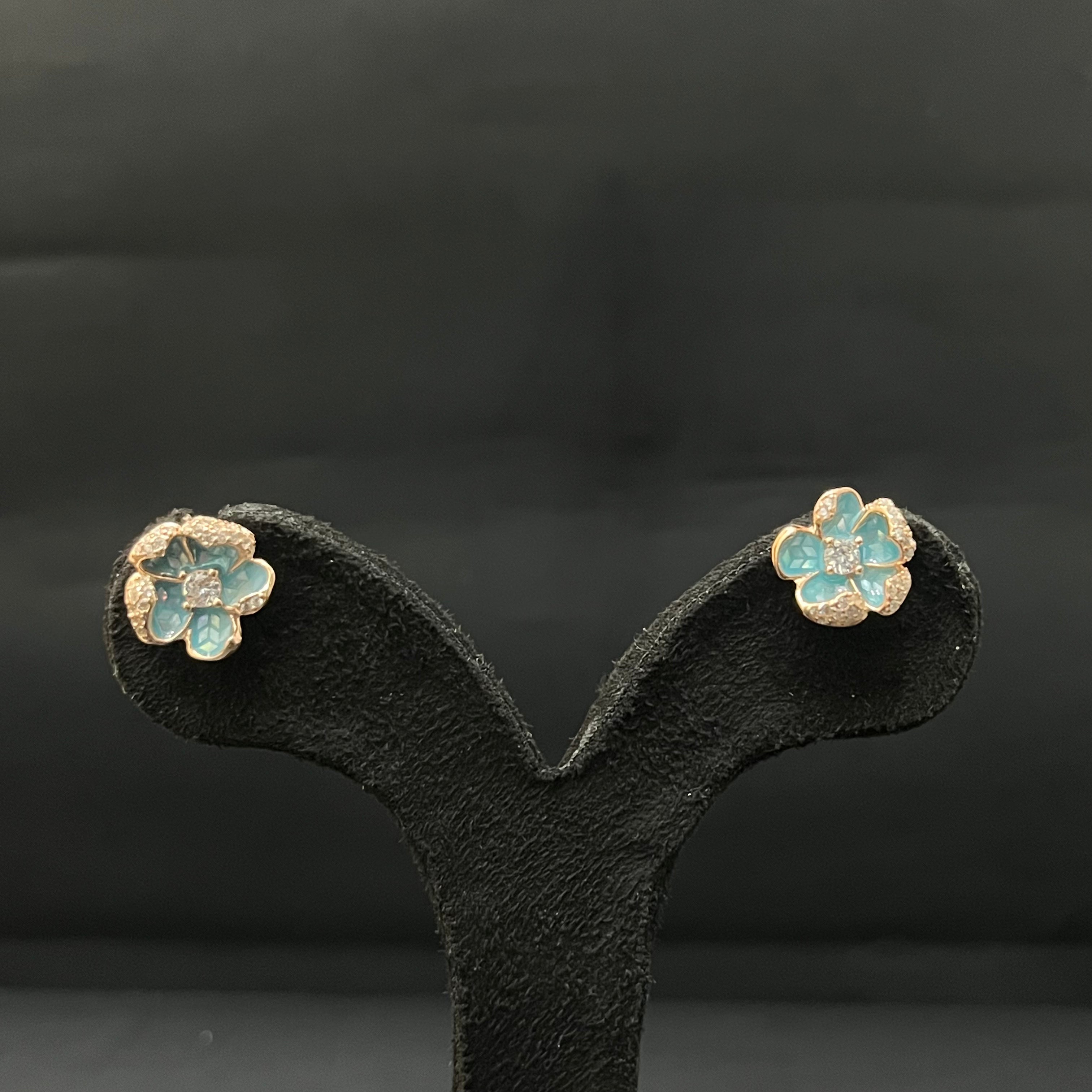Silver Ladies Pendant Chain Blue Floral Rosegold