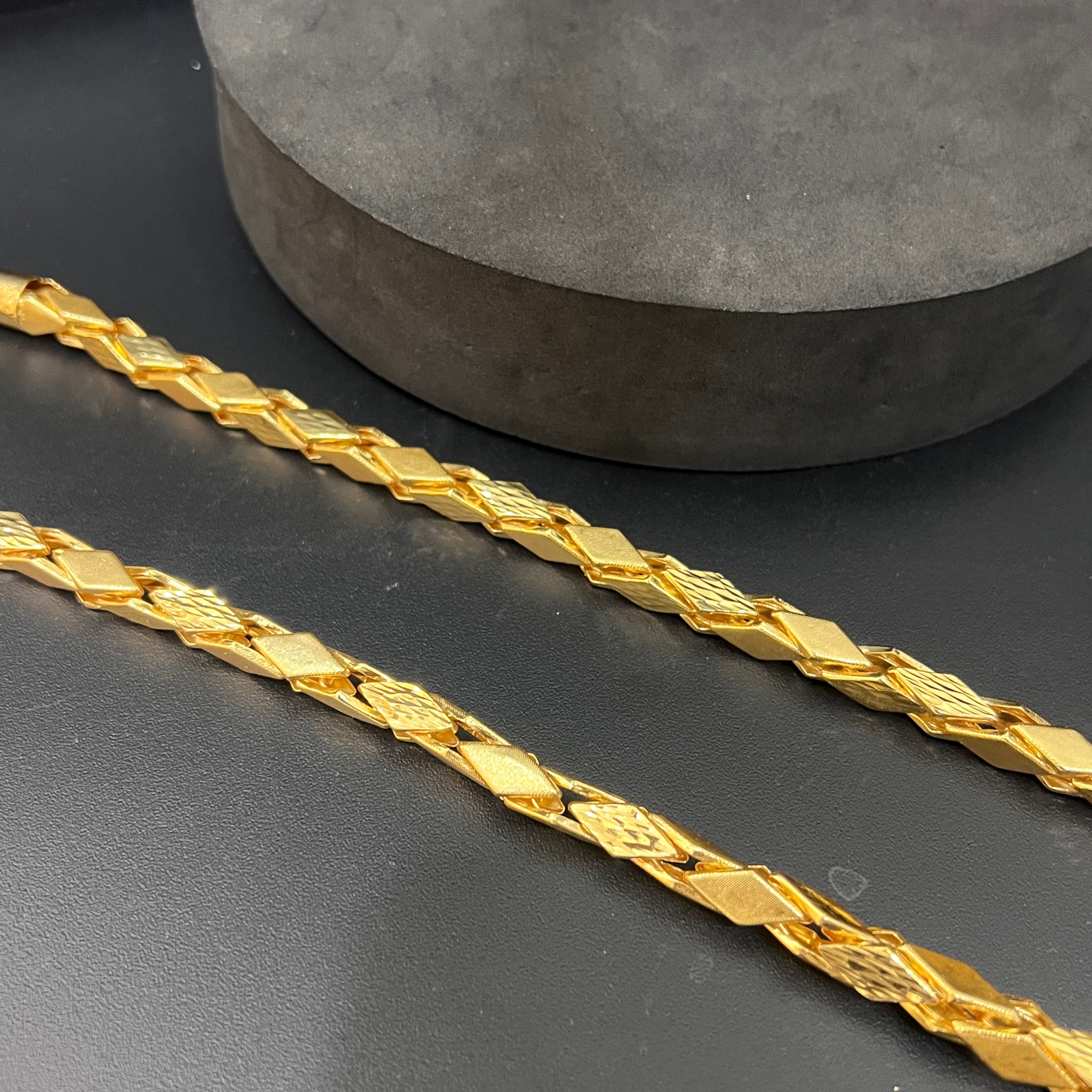 Silver Mens Chain Kathli Diamond Cut Link Lock Gold FInish 925