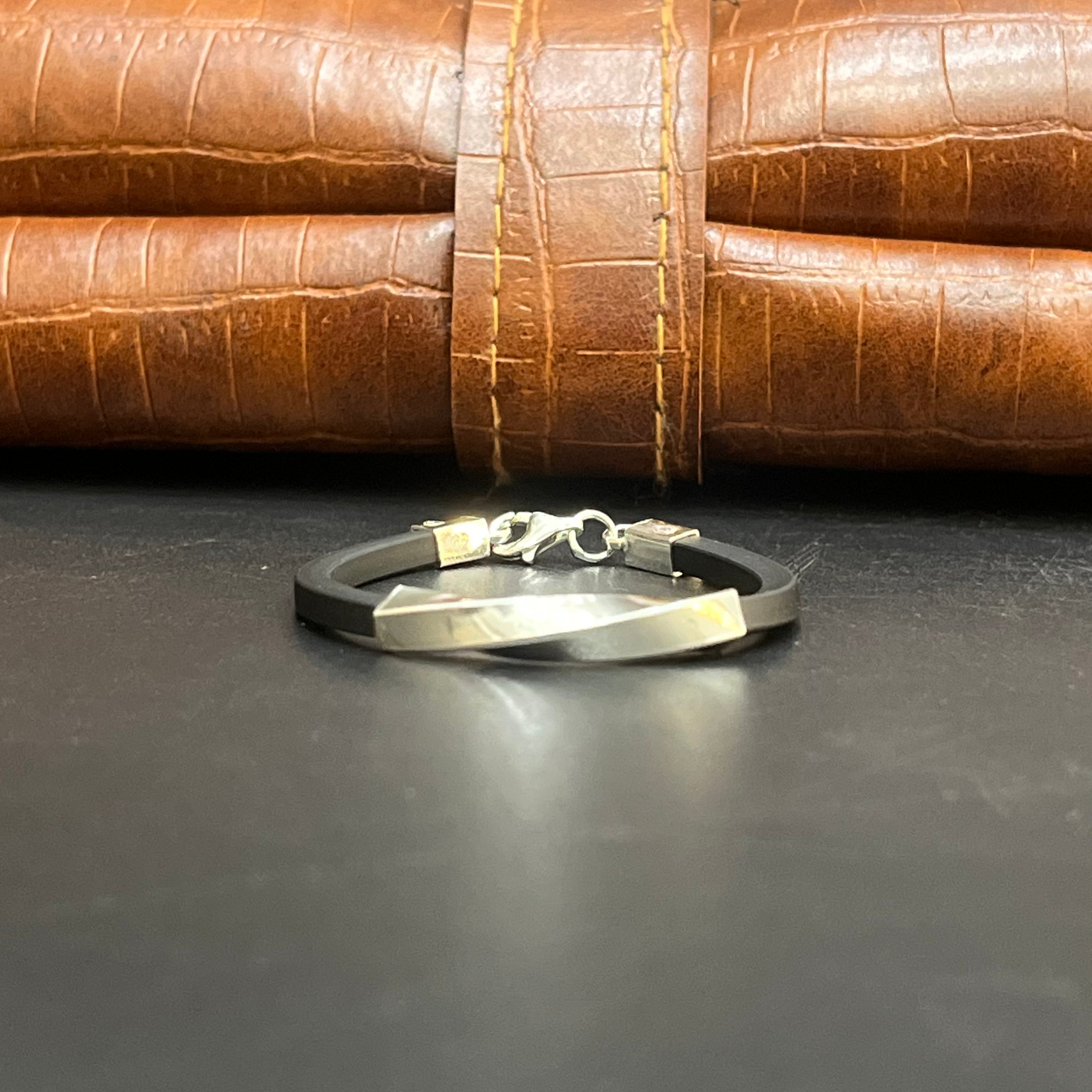 Silver Kids Bracelet Classic Black Band Link 925