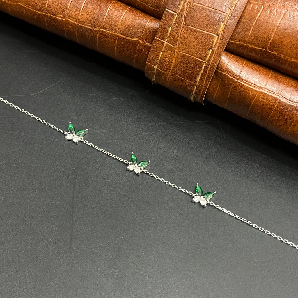 Silver Ladies Bracelet Cute Half Green Butterfly Charms 925