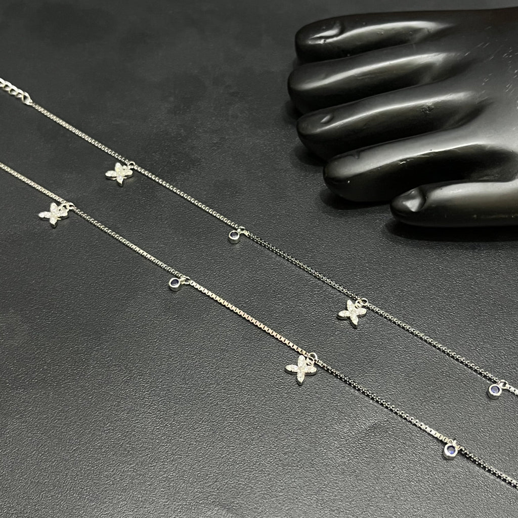 Silver Ladies Anklet Butterfly Grace Blue Stone 925