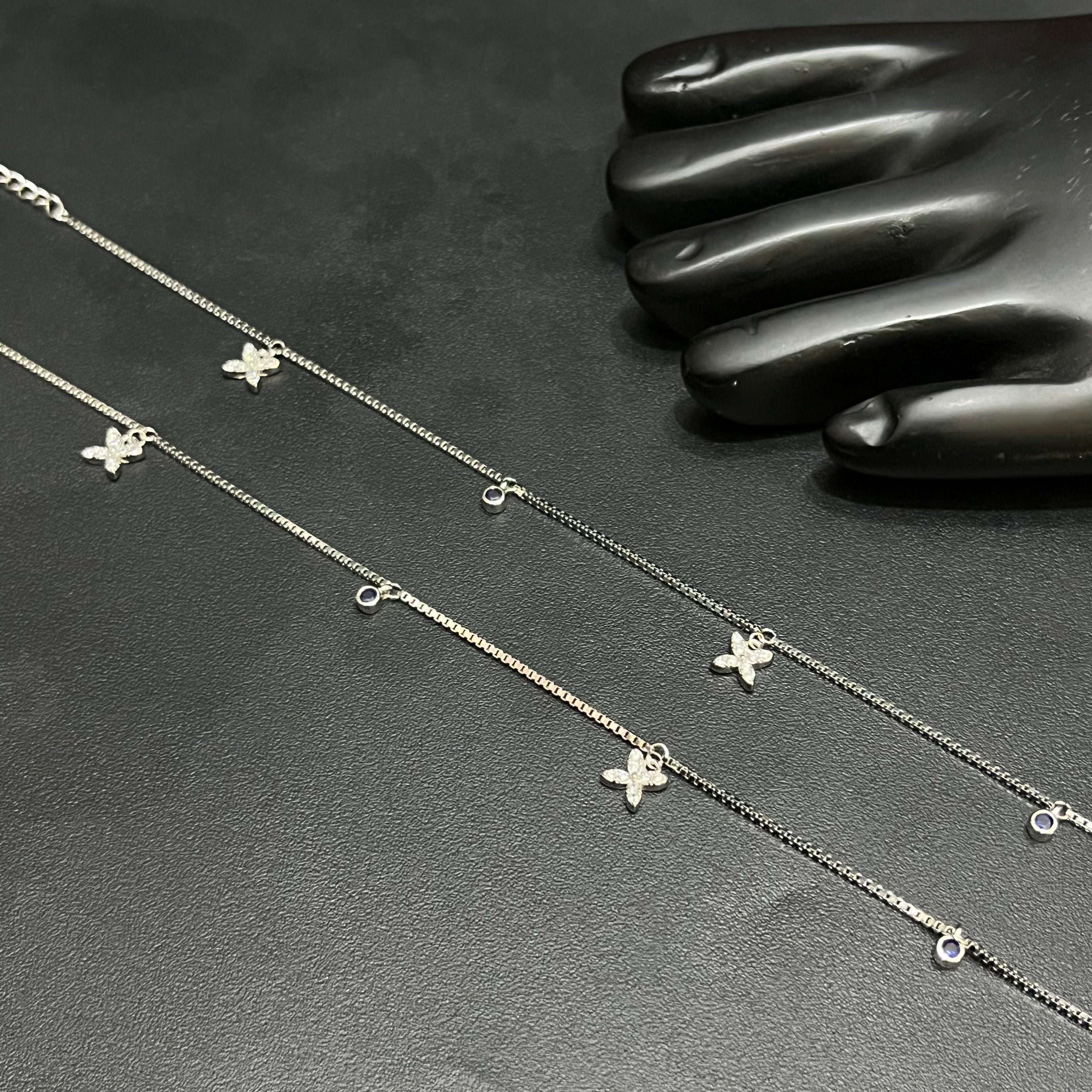 Silver Ladies Anklet Butterfly Grace Blue Stone 925