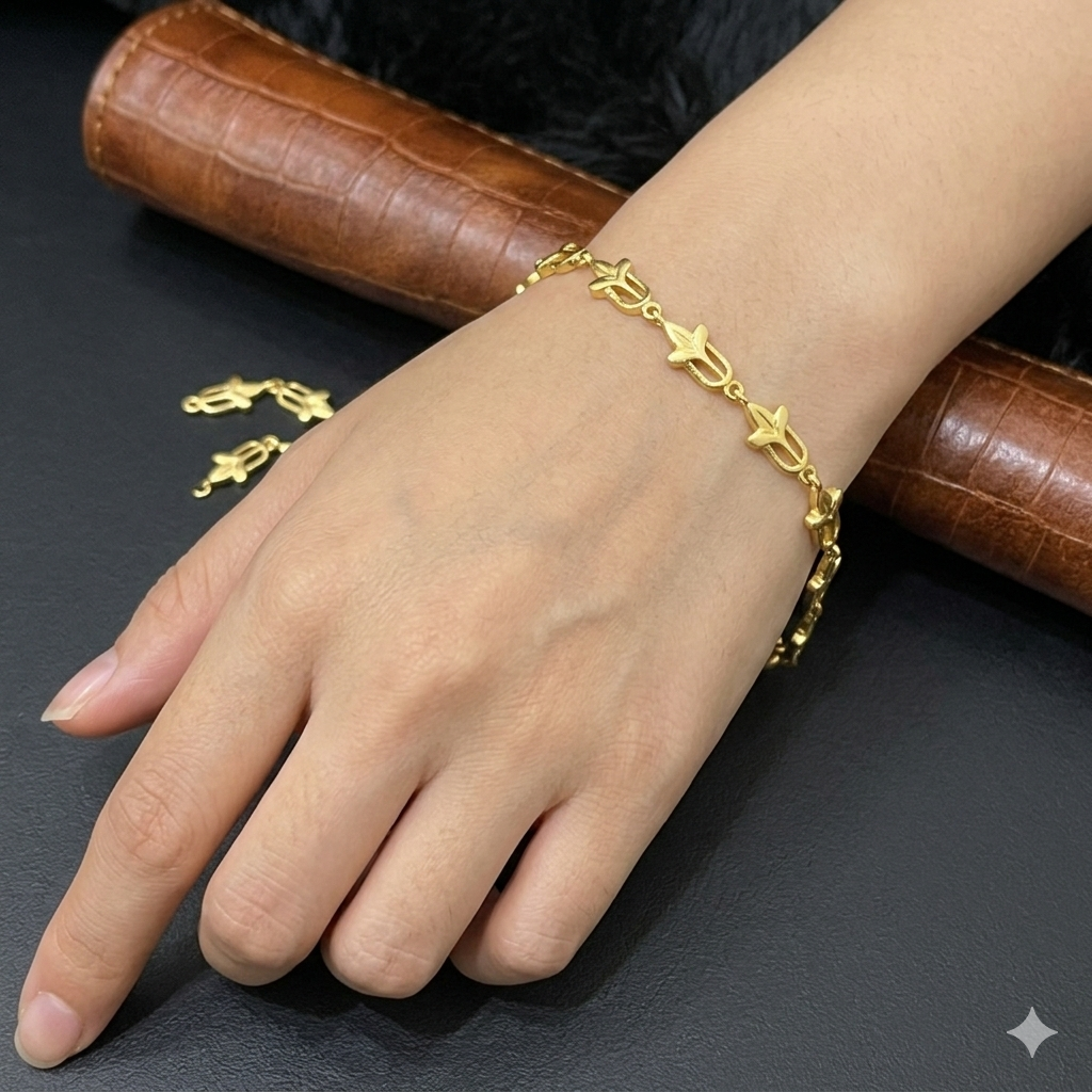 Silver Ladies Bracelet Petal Gold