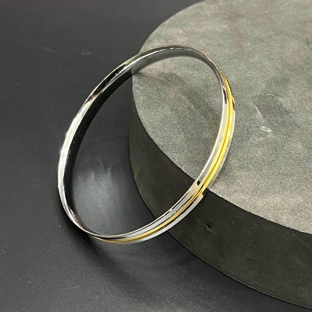 Silver Mens Punjabi Kada Dual Tone Gold Finish M02