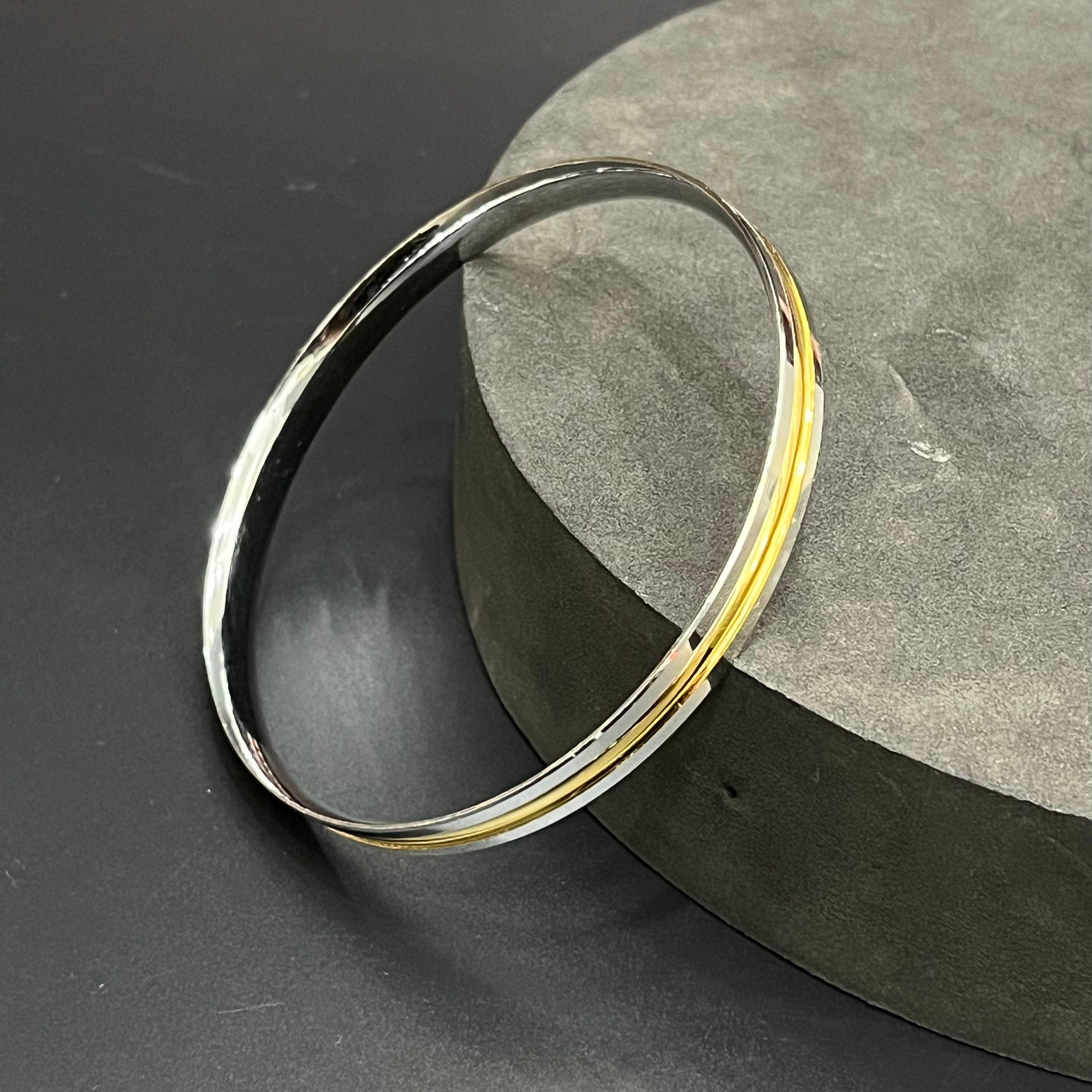 Silver Mens Punjabi Kada Dual Tone Gold Finish M02