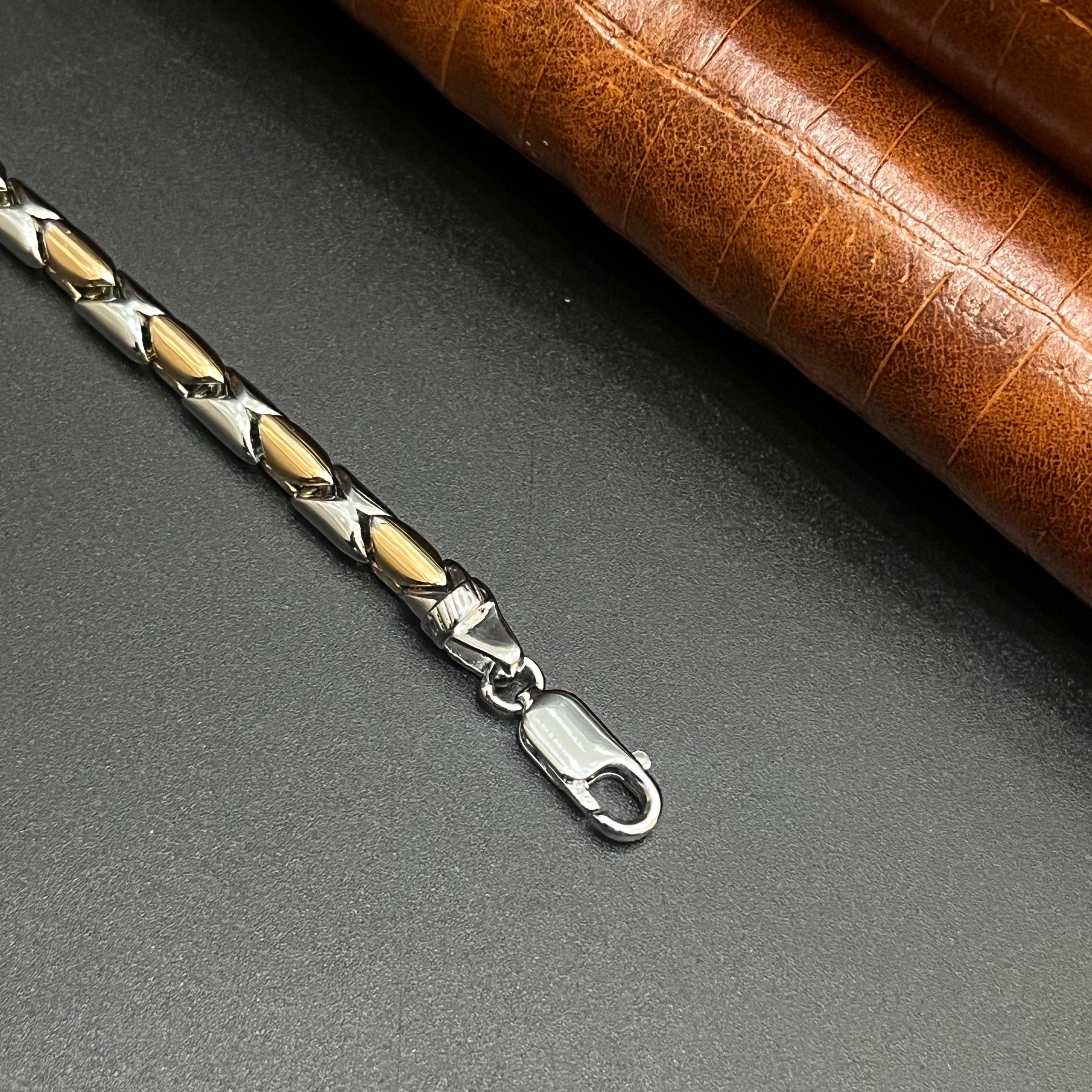 Silver Mens Chain Dual Tone Leaf Luxe Rose Gold 925