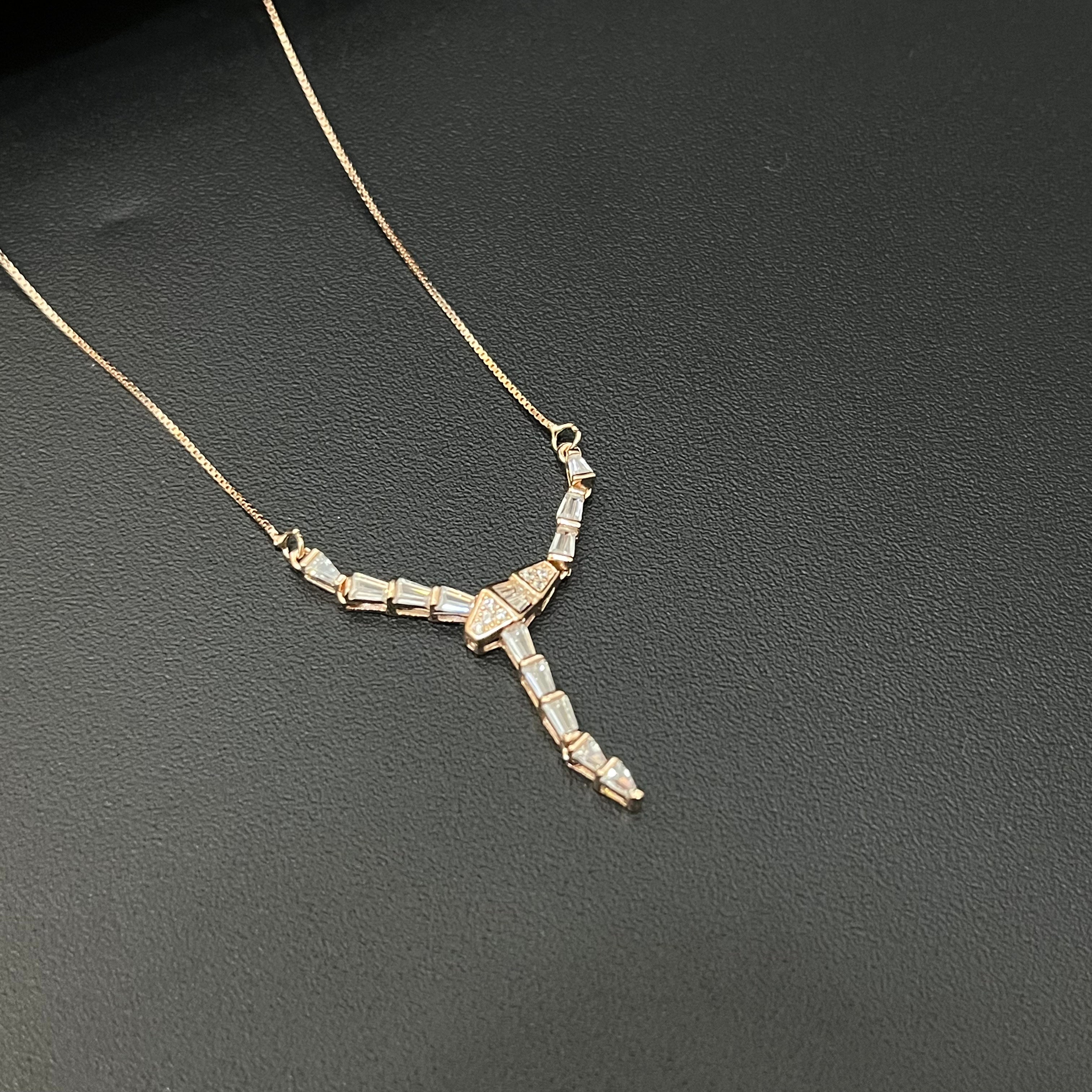 Silver Ladies Chain Snake Cz Rosegold