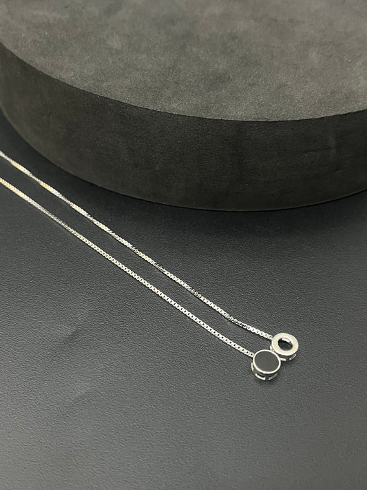 Ladies Silver Chain Black Circle