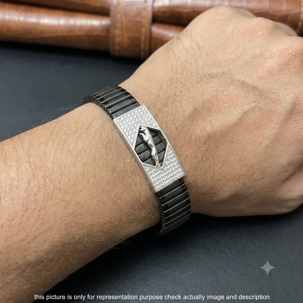 Silver Mens Flexible Bracelet jaguar 925