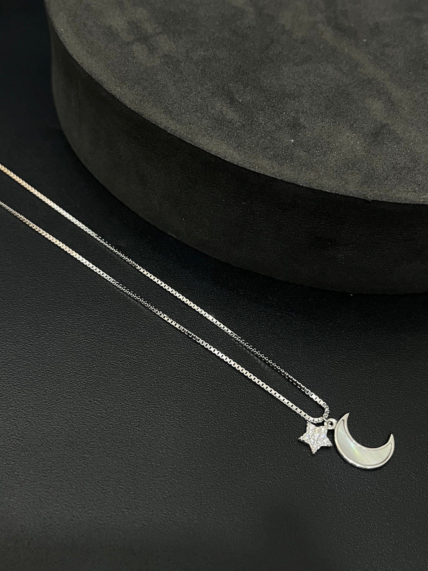 Ladies Silver Chain Moon & Star Charms