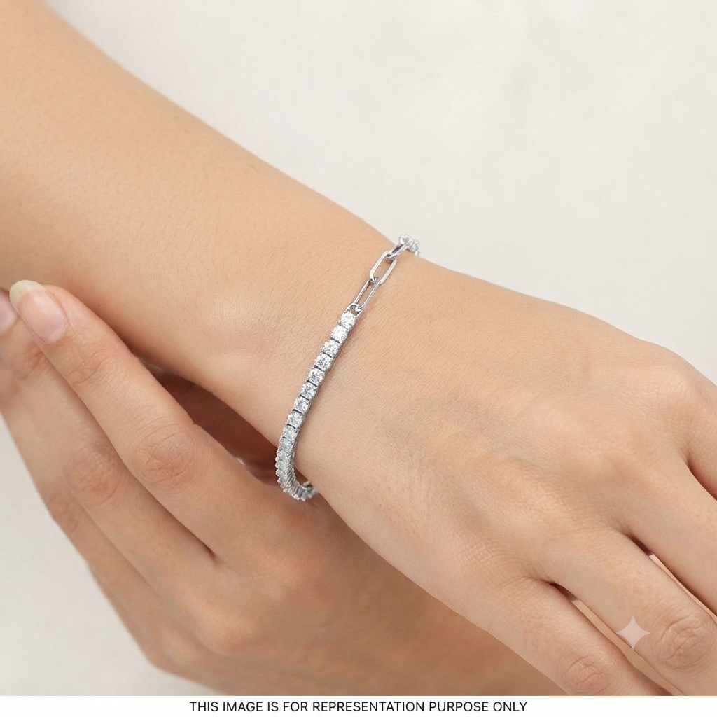 Silver Ladies Bracelet Line White Stone With Interlock 1 925