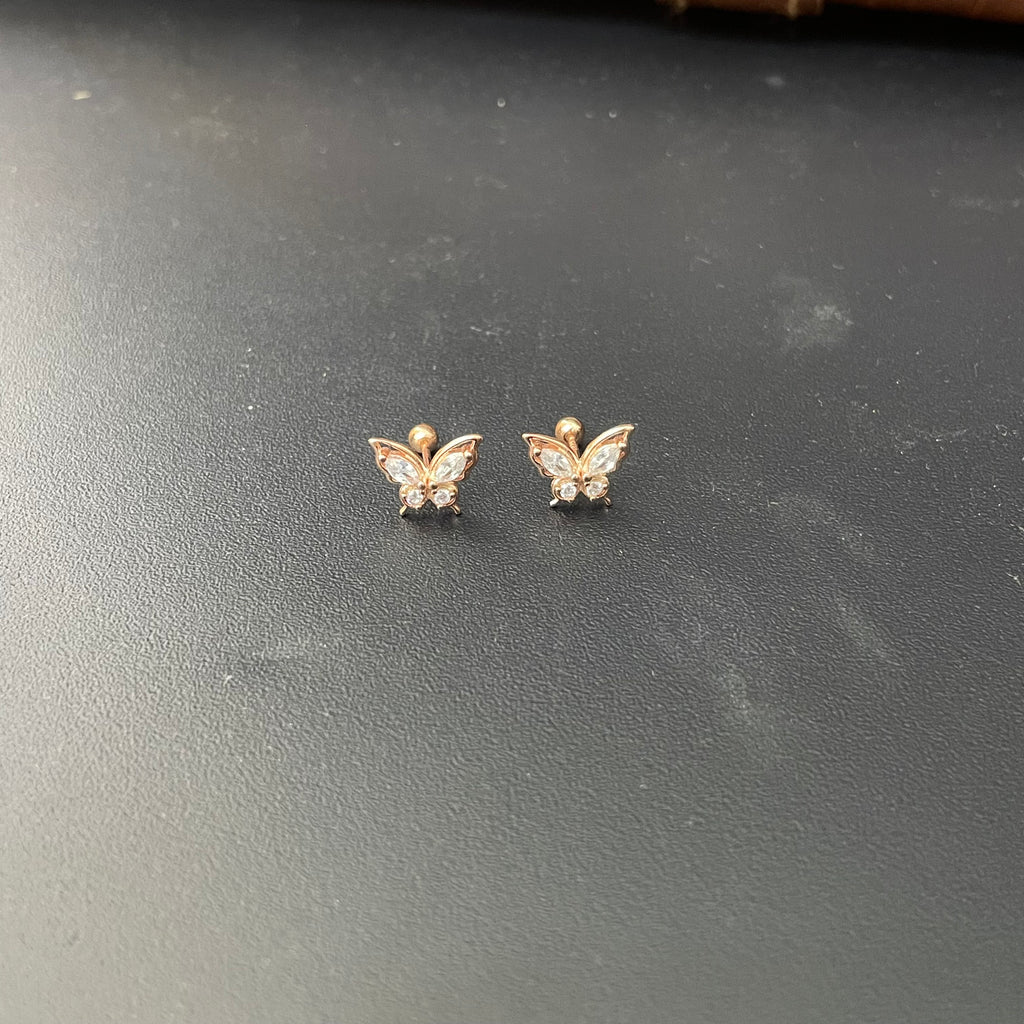 Silver Second Stud Butterfly Rose Gold 2