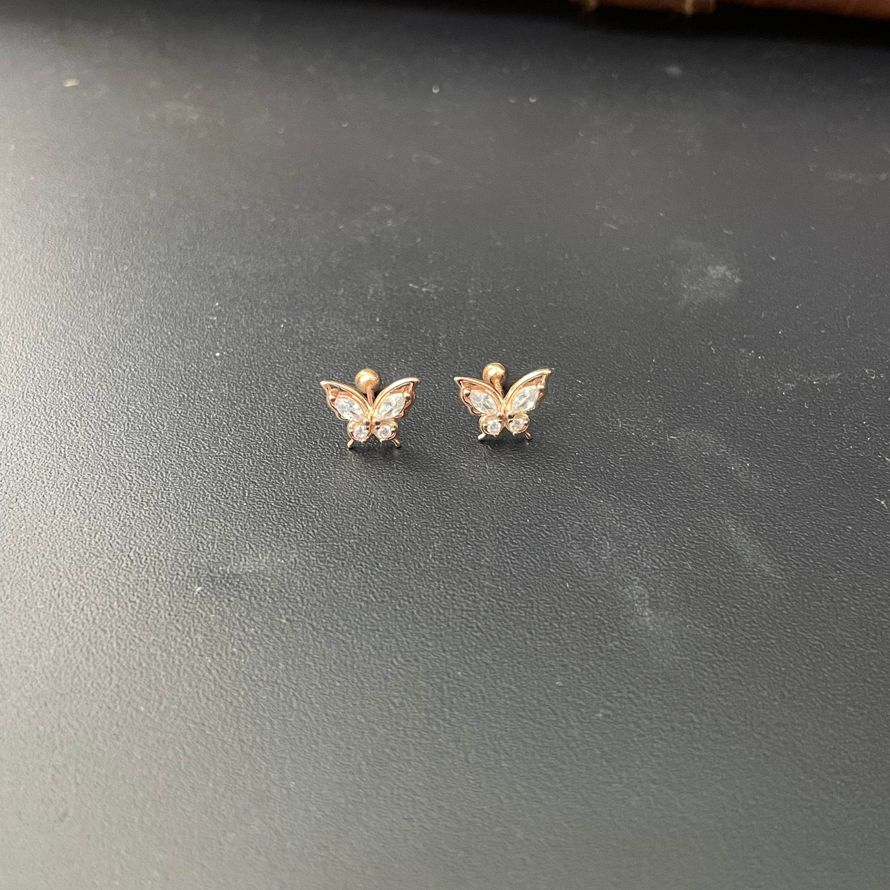 Silver Second Stud Butterfly Rose Gold 2