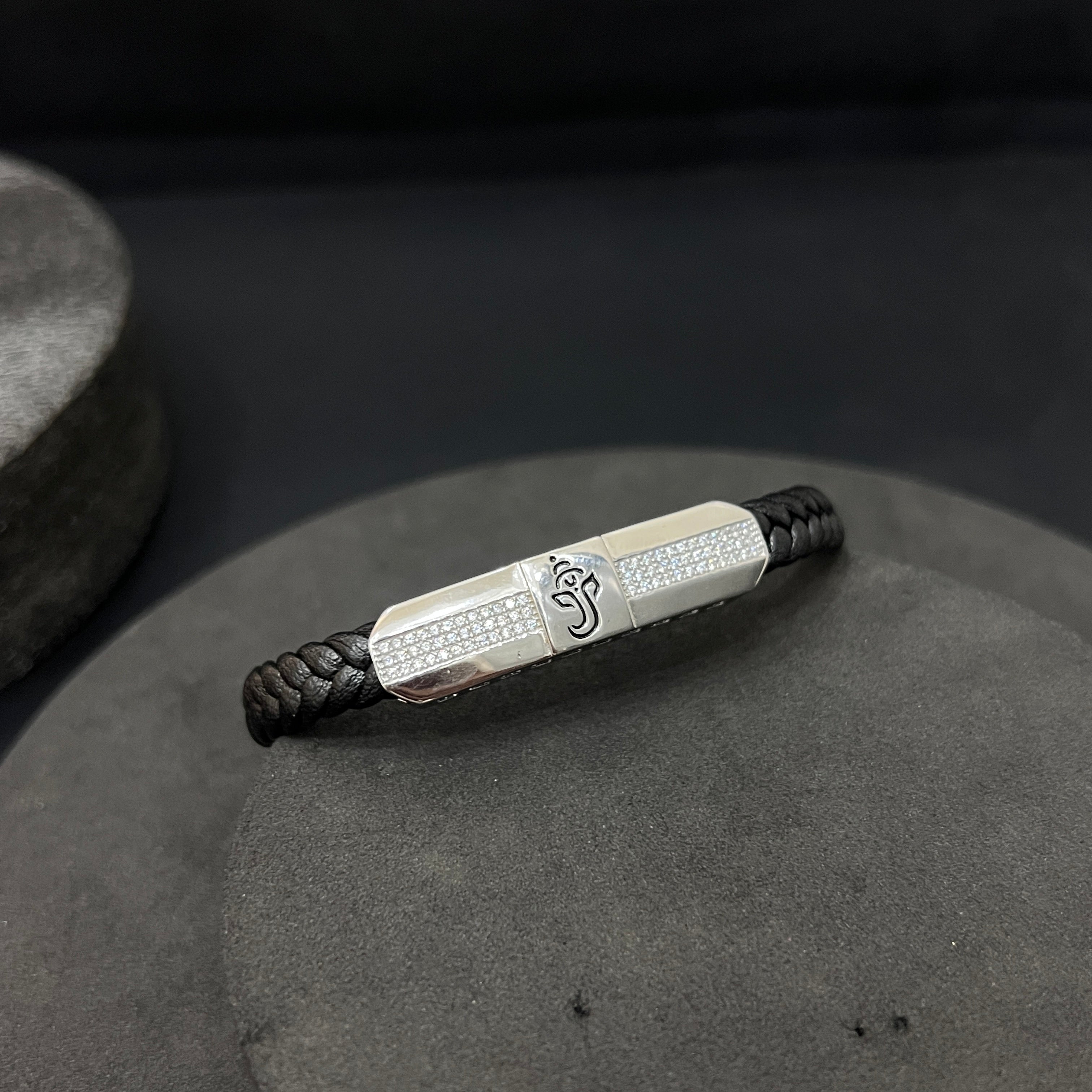 Silver Mens Leather Bands OM