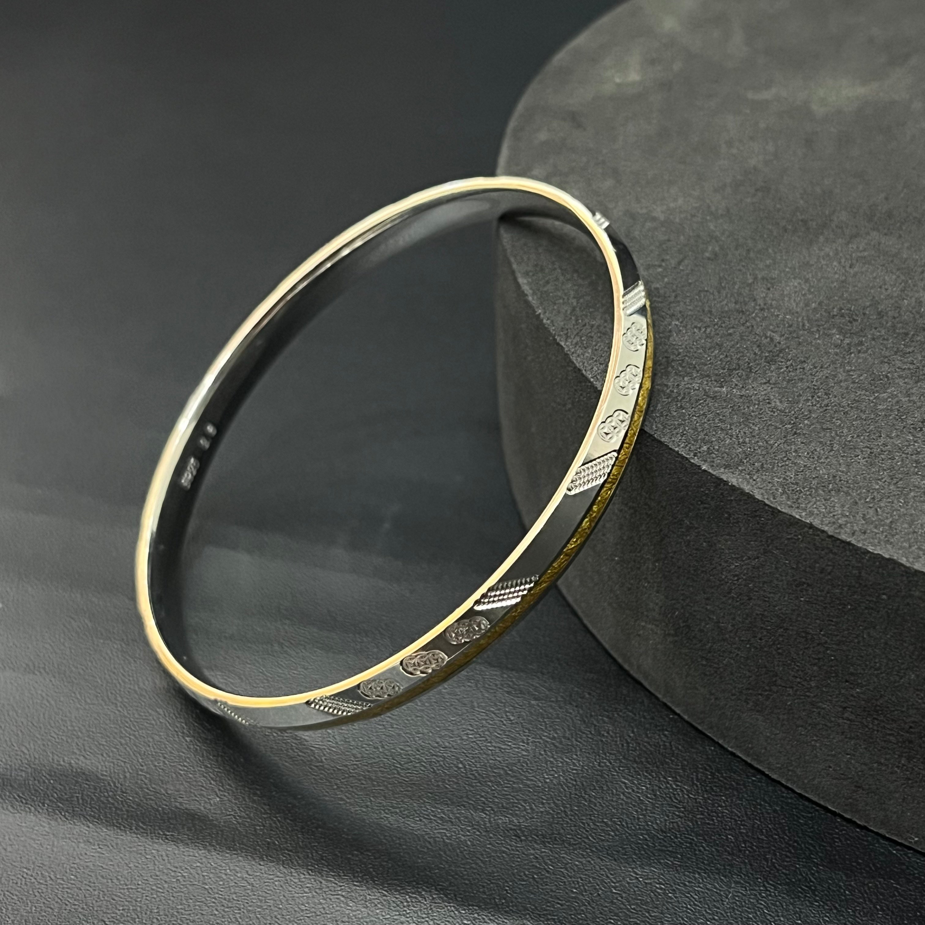 Silver Mens CNC Gold Lining Kada GC2