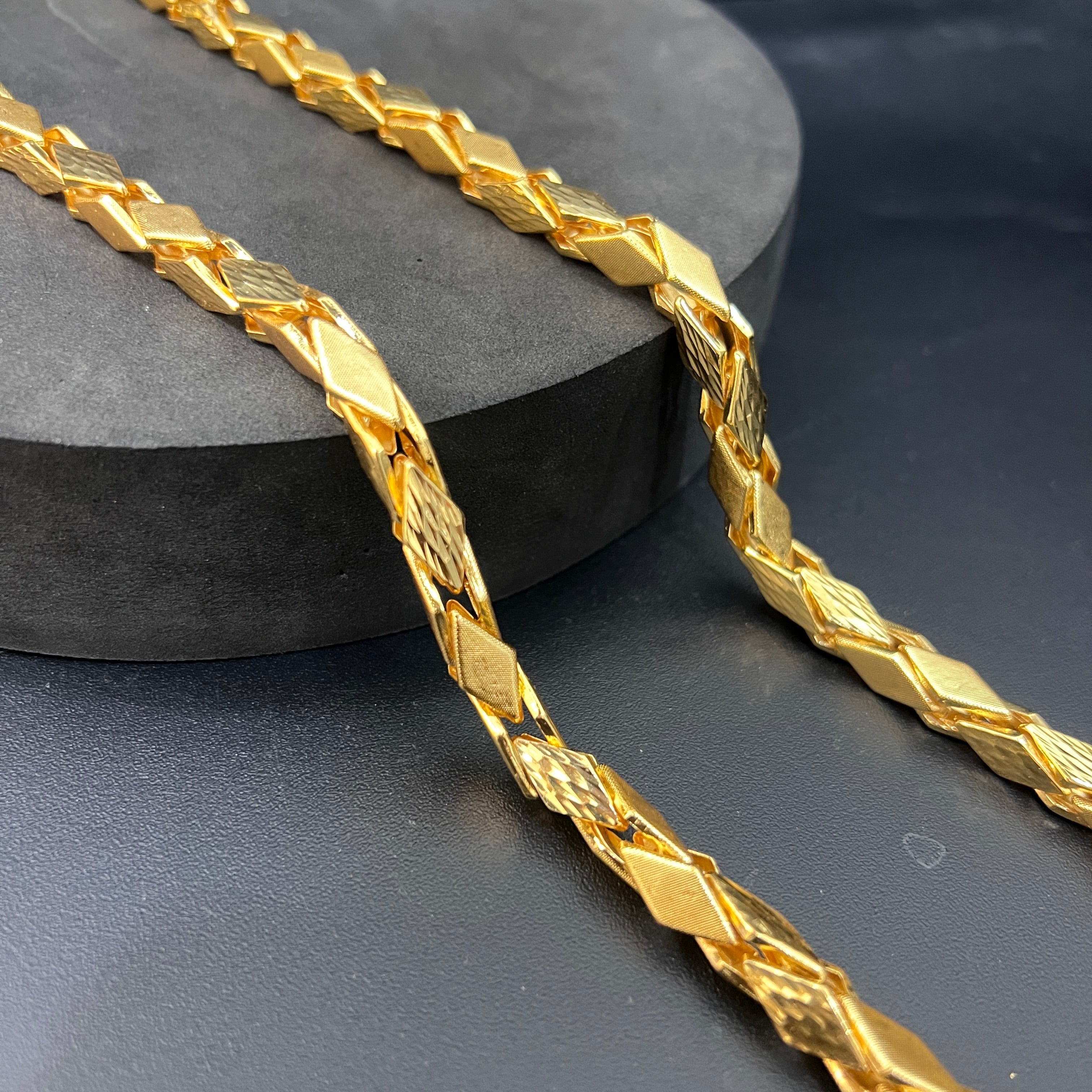 Silver Mens Chain Kathli Diamond Cut Link Lock Gold FInish 925
