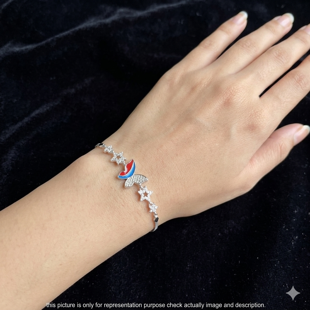 Silver Ladies Bracelet Epoxy Butterfly 925 E06