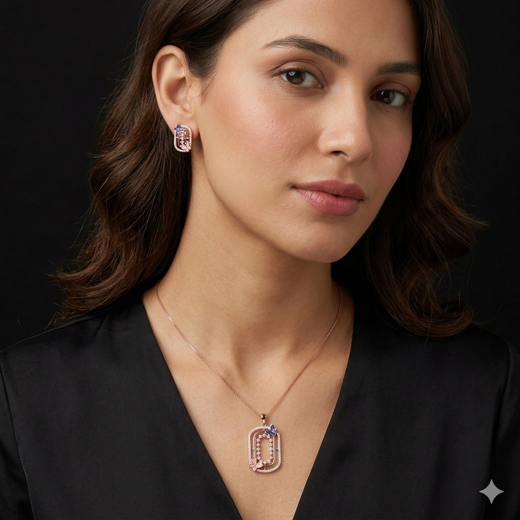 Silver Ladies Pendant Chain Capsule Rosegold