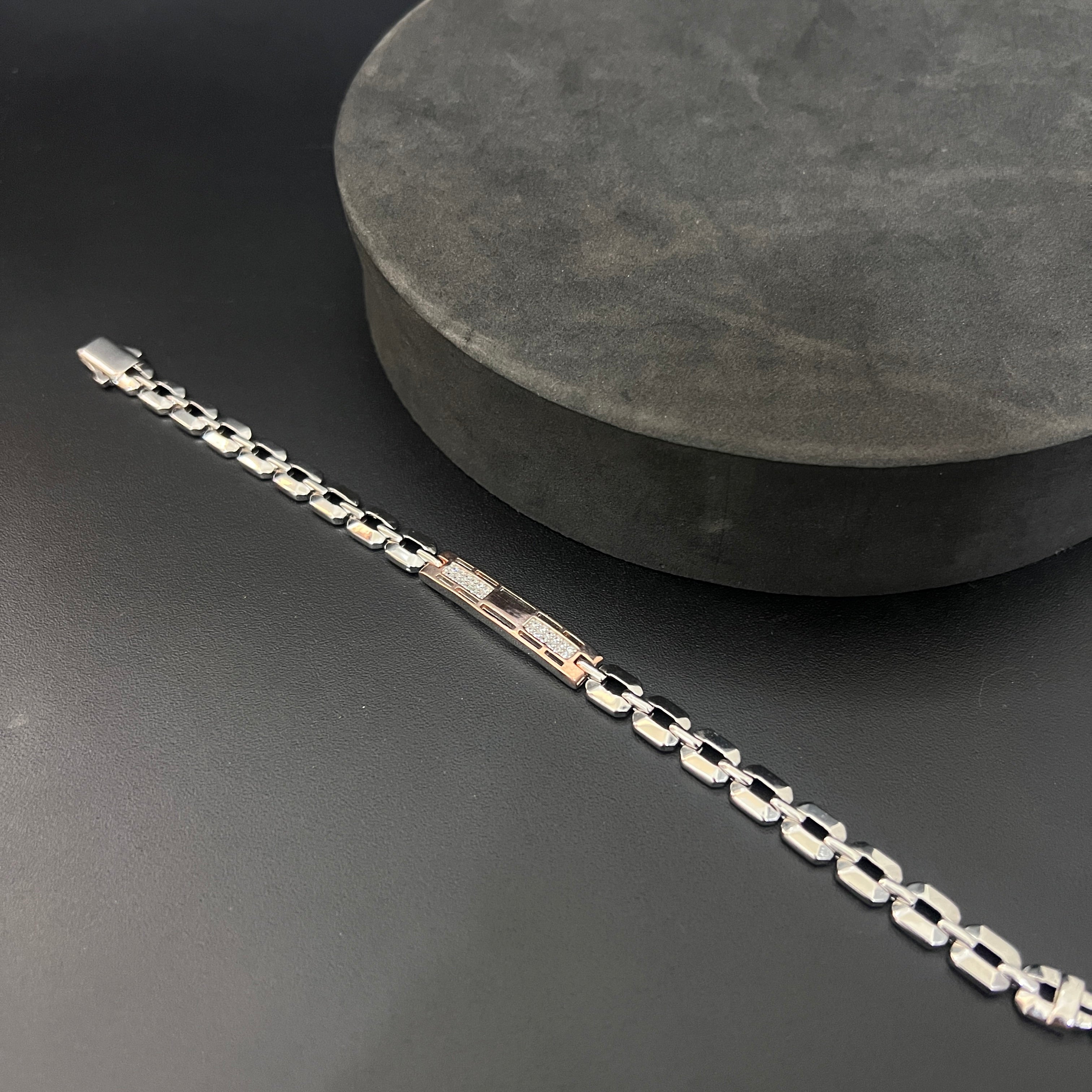 Silver Gents Bracelet Itailian Rosegold